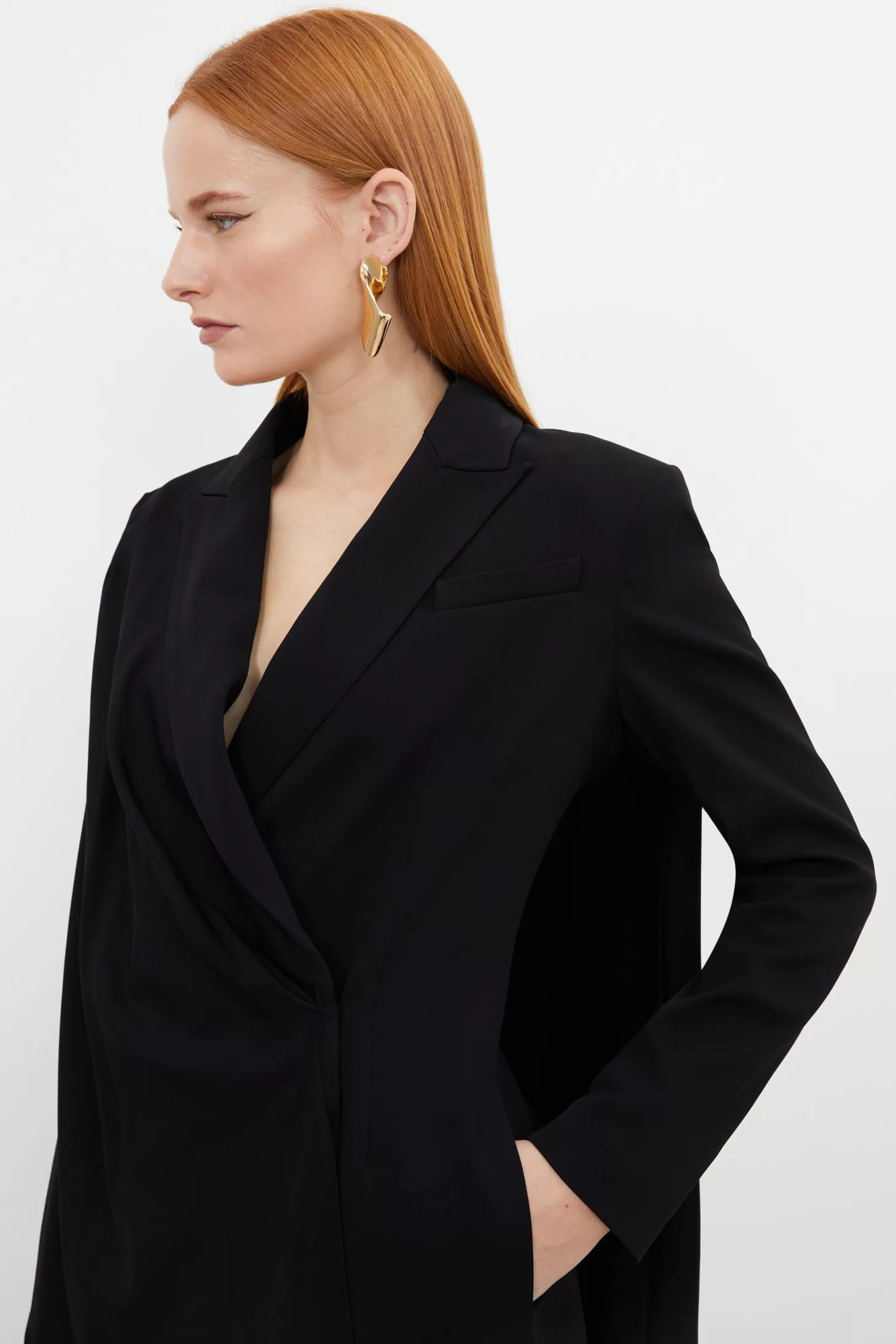 Karen Millen Tailored Polished Viscose Tuxedo Blazer Cape Dress