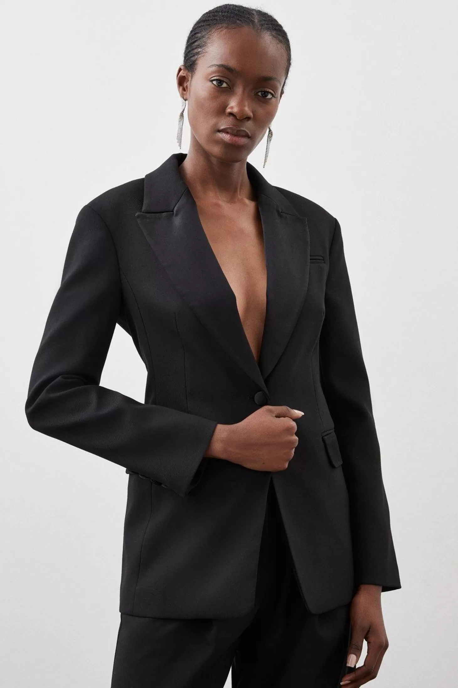 Karen Millen Tailored Premium Twill Single Breasted Contrast Detail Blazer