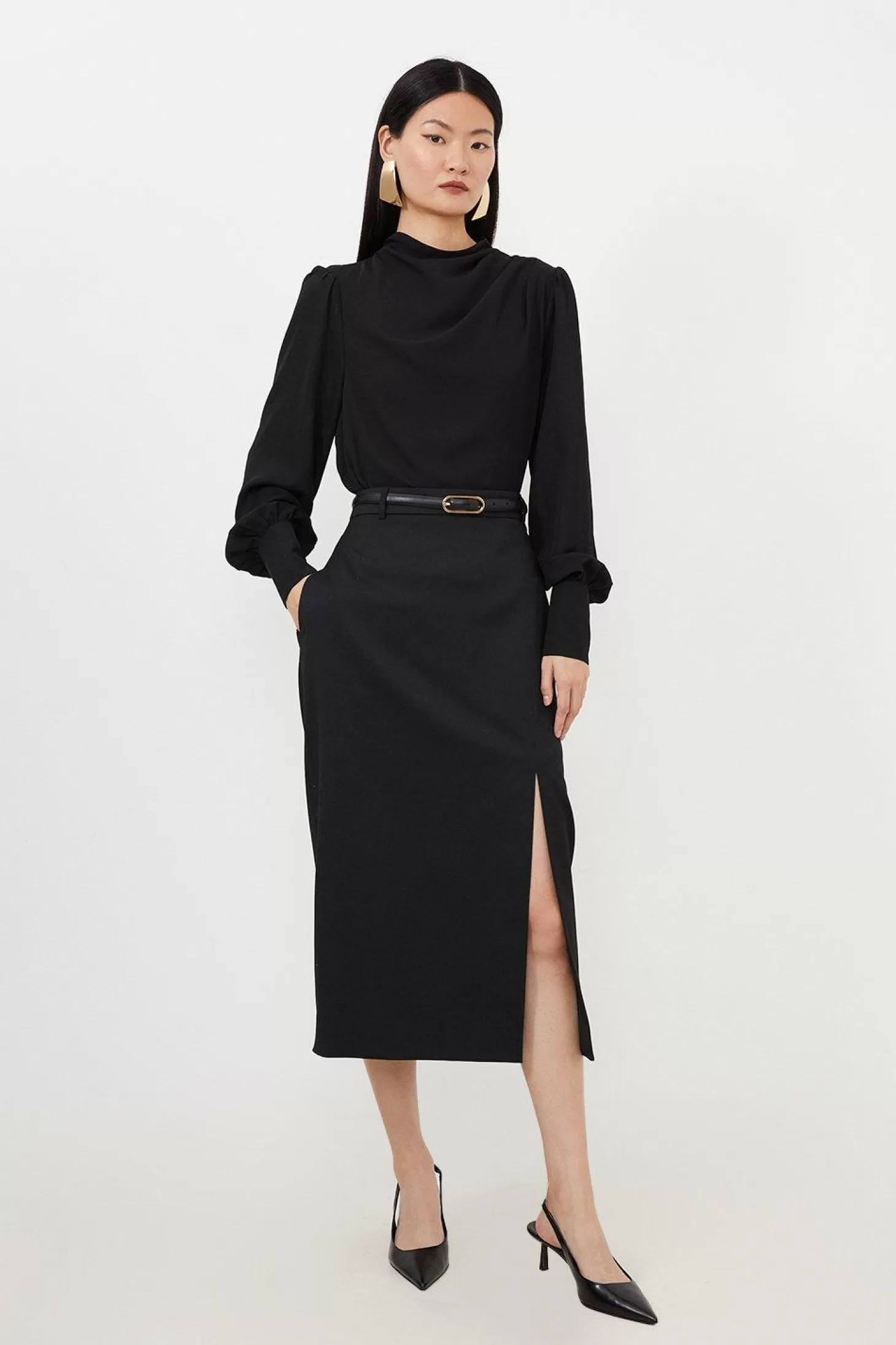 Karen Millen Tailored Premium Twill Slit Detail Midi Skirt