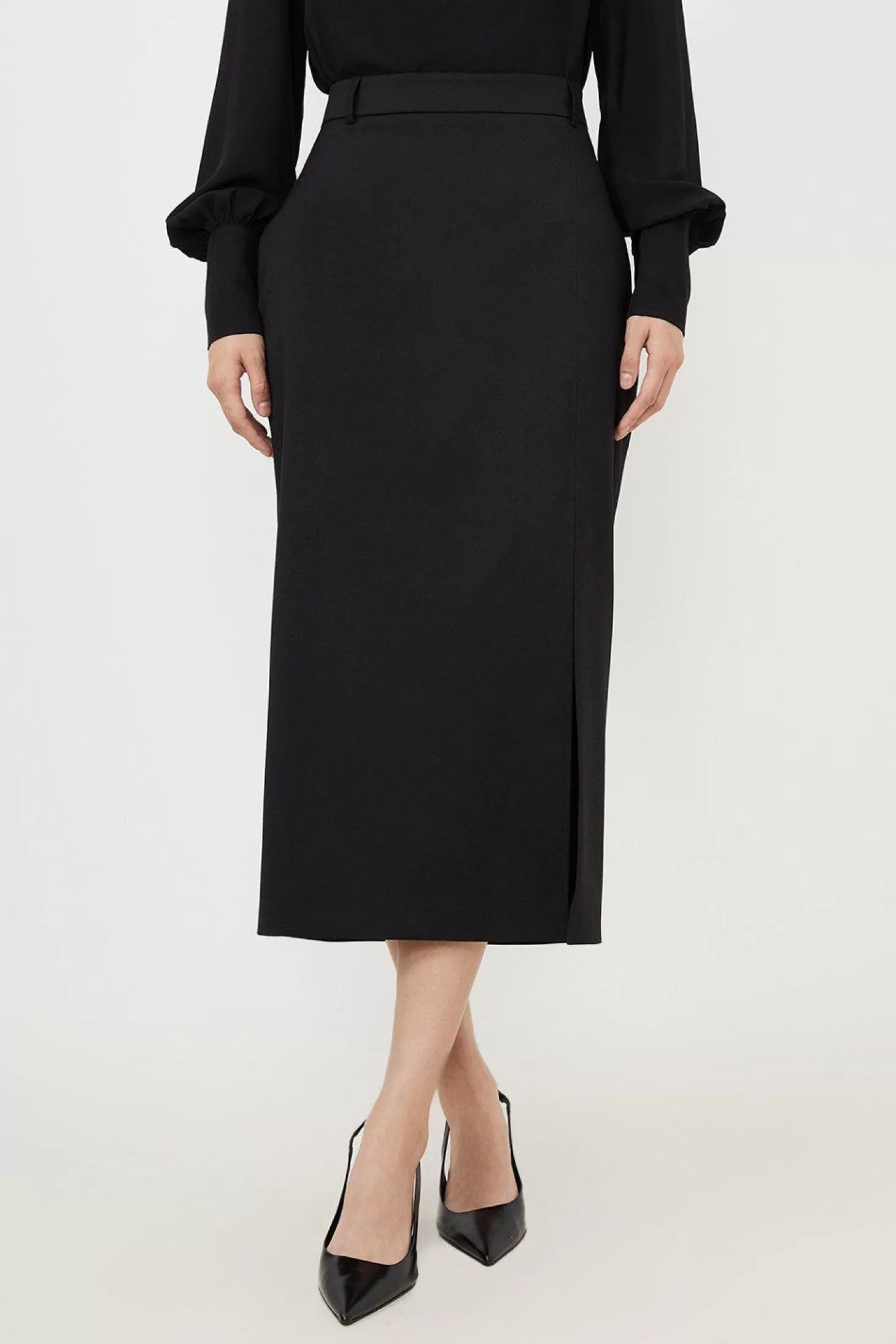 Karen Millen Tailored Premium Twill Slit Detail Midi Skirt