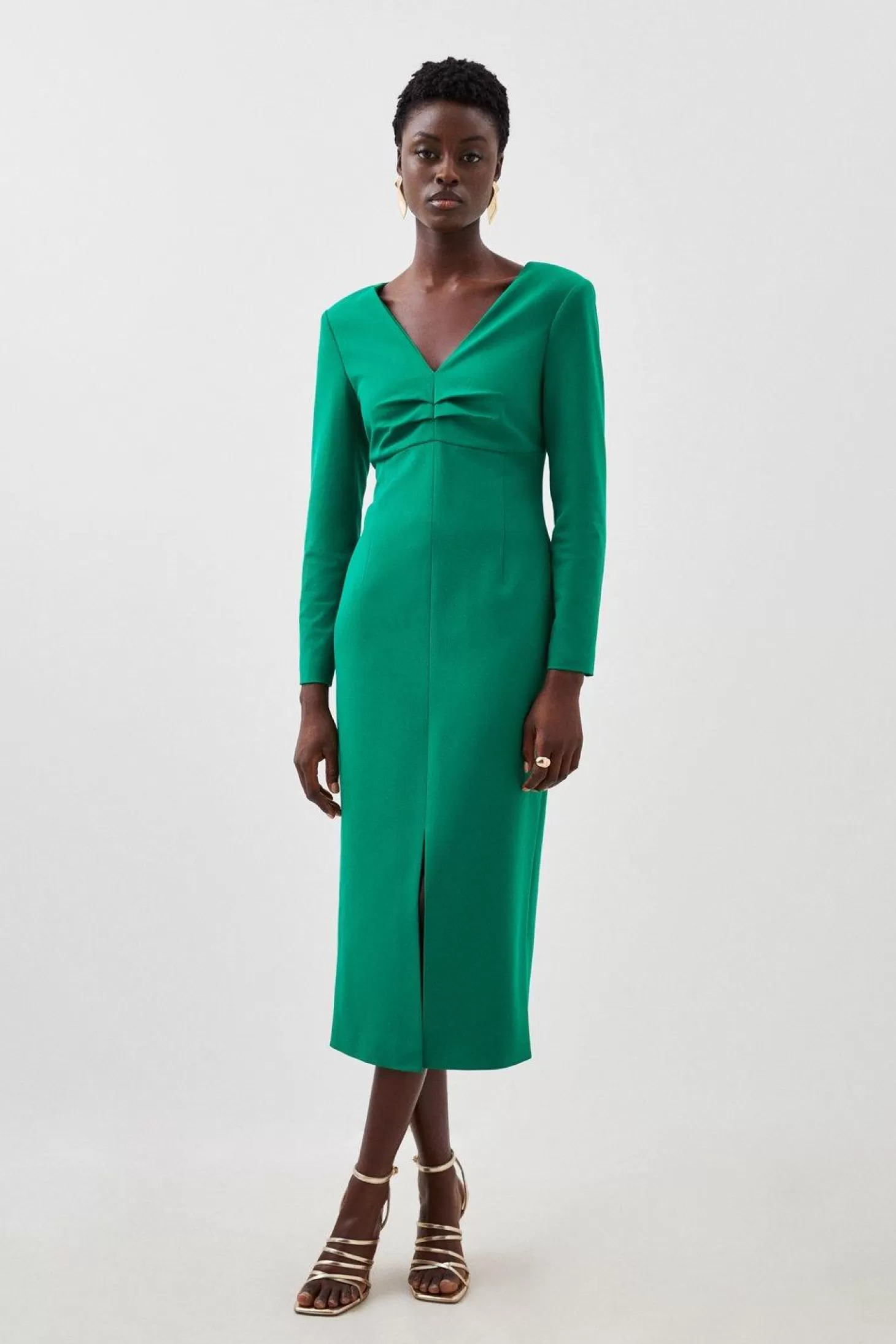 Karen Millen Tailored Ruching Detail Long Sleeve Midi Dress