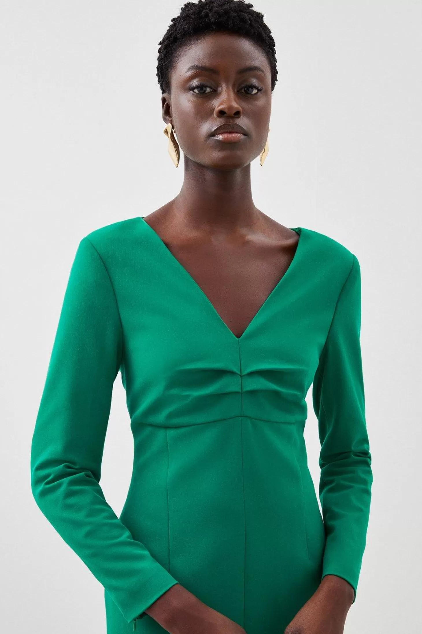 Karen Millen Tailored Ruching Detail Long Sleeve Midi Dress