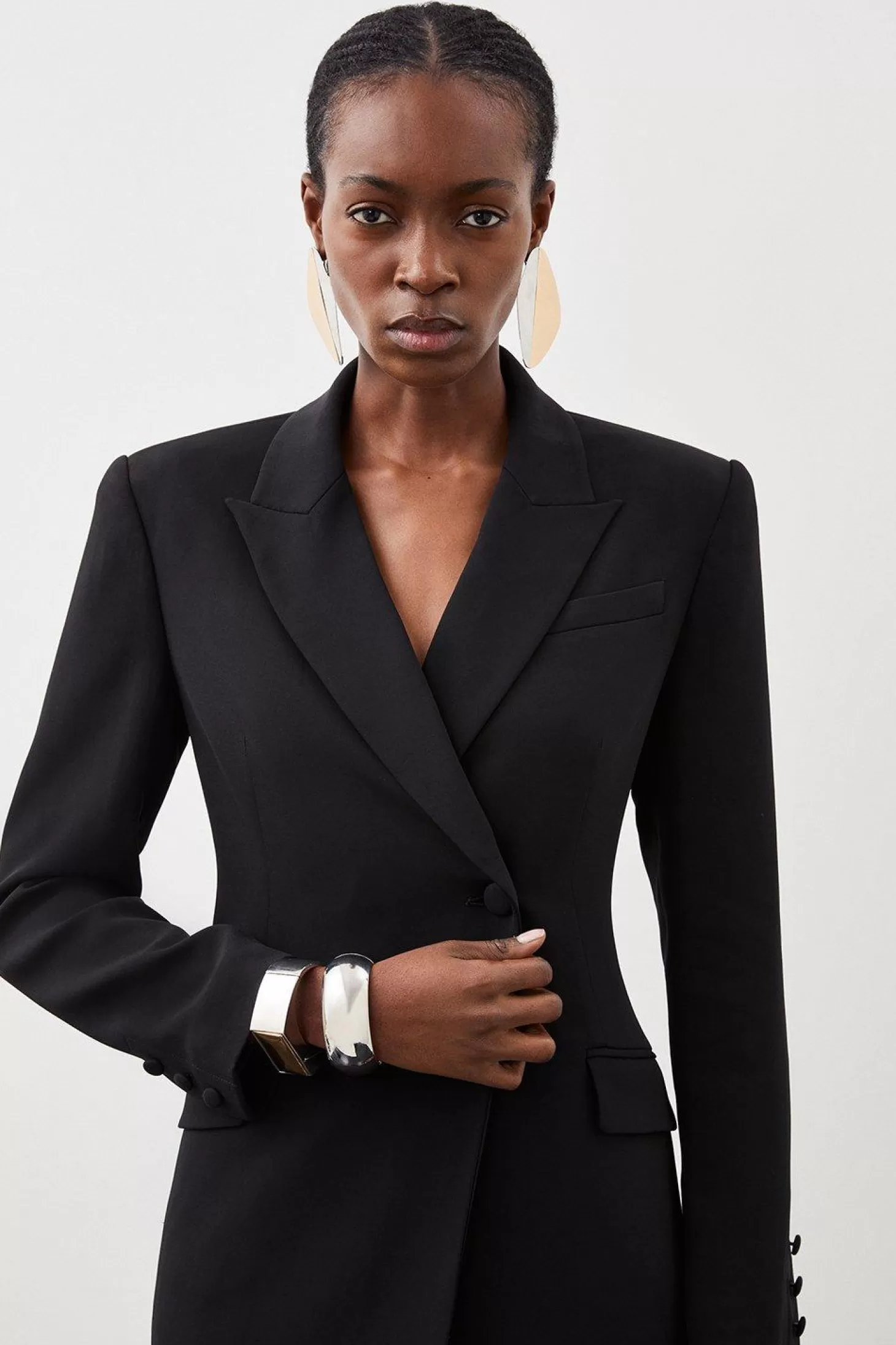 Karen Millen Tailored Satin Back Crepe Cowl Back Mini Blazer Dress