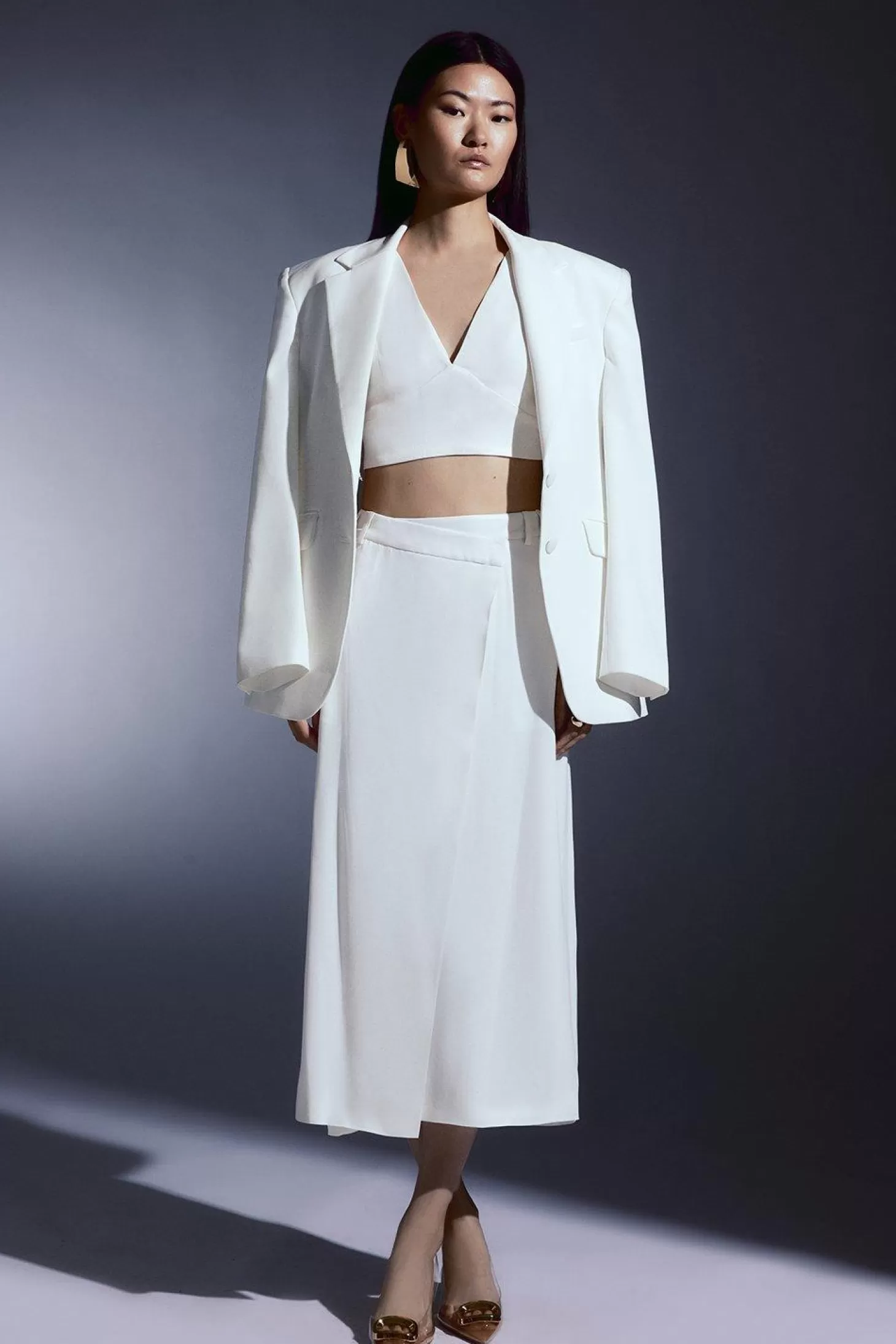 Karen Millen Tailored Satin Back Crepe Cropped Corset Top