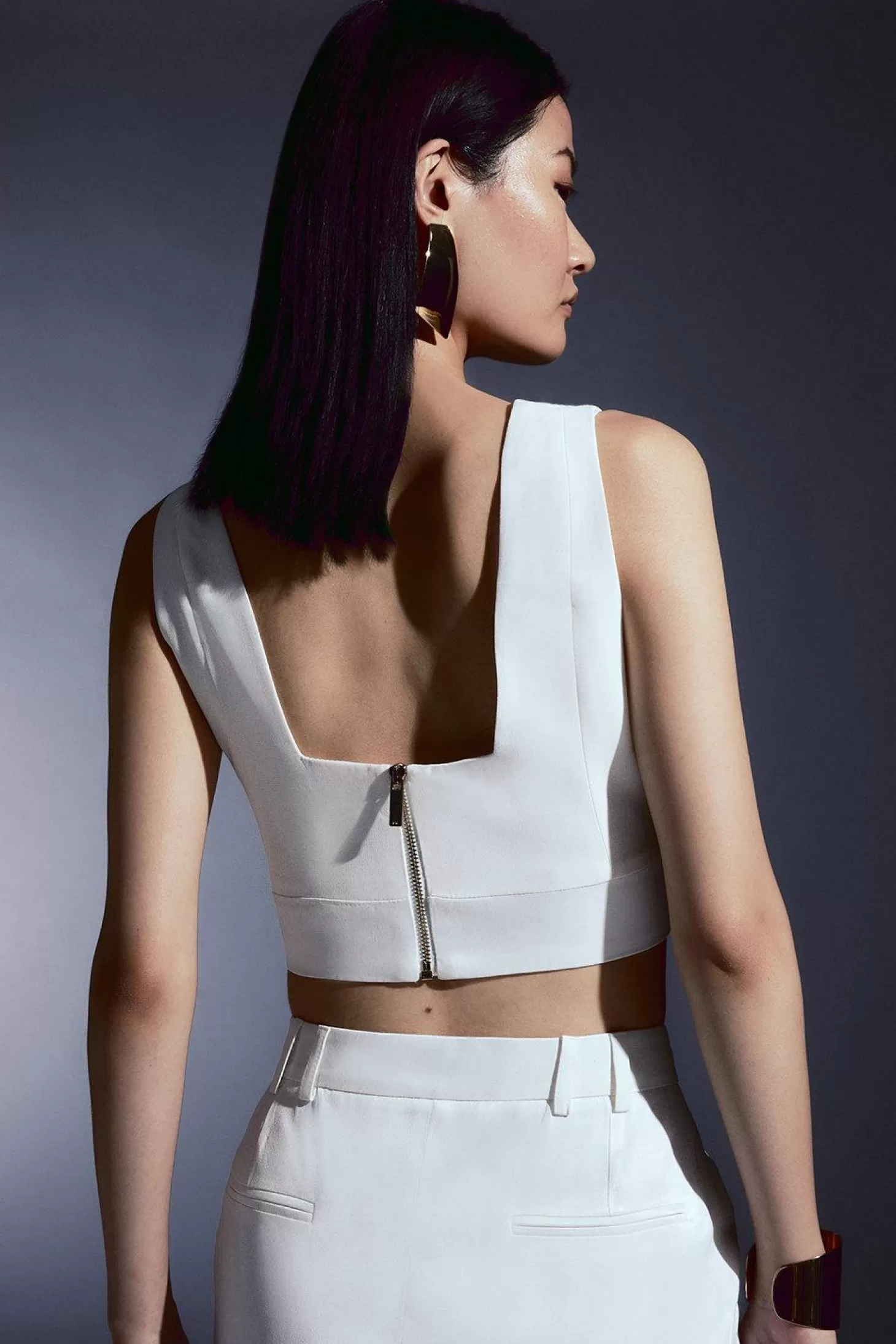 Karen Millen Tailored Satin Back Crepe Cropped Corset Top