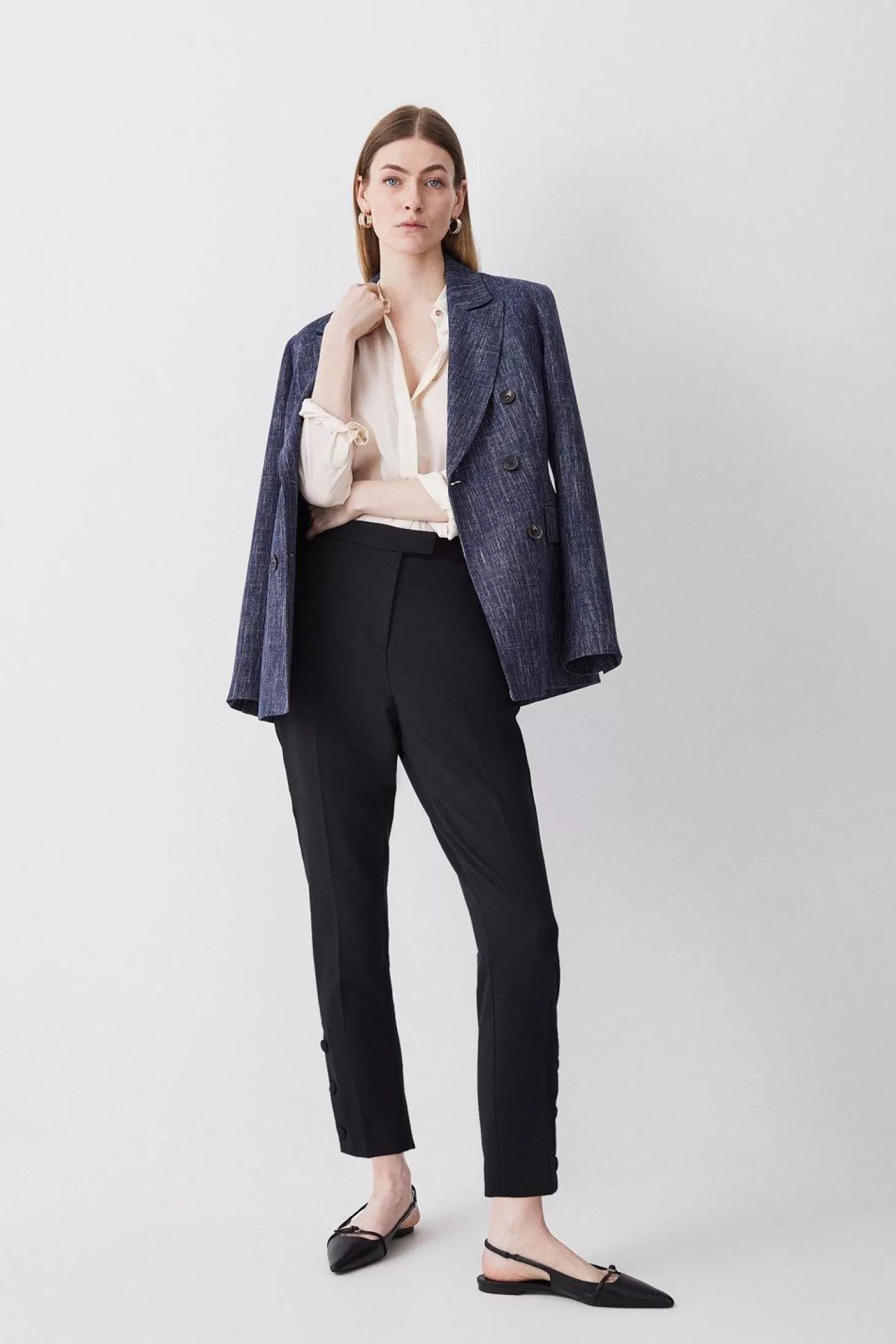 Karen Millen Tailored Slim Leg Button Hem Pants