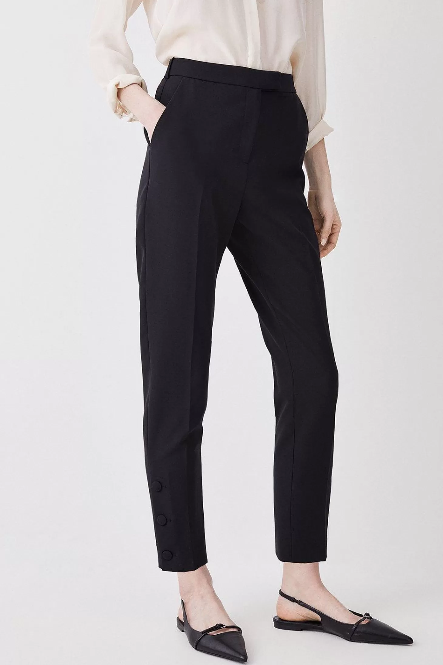 Karen Millen Tailored Slim Leg Button Hem Pants