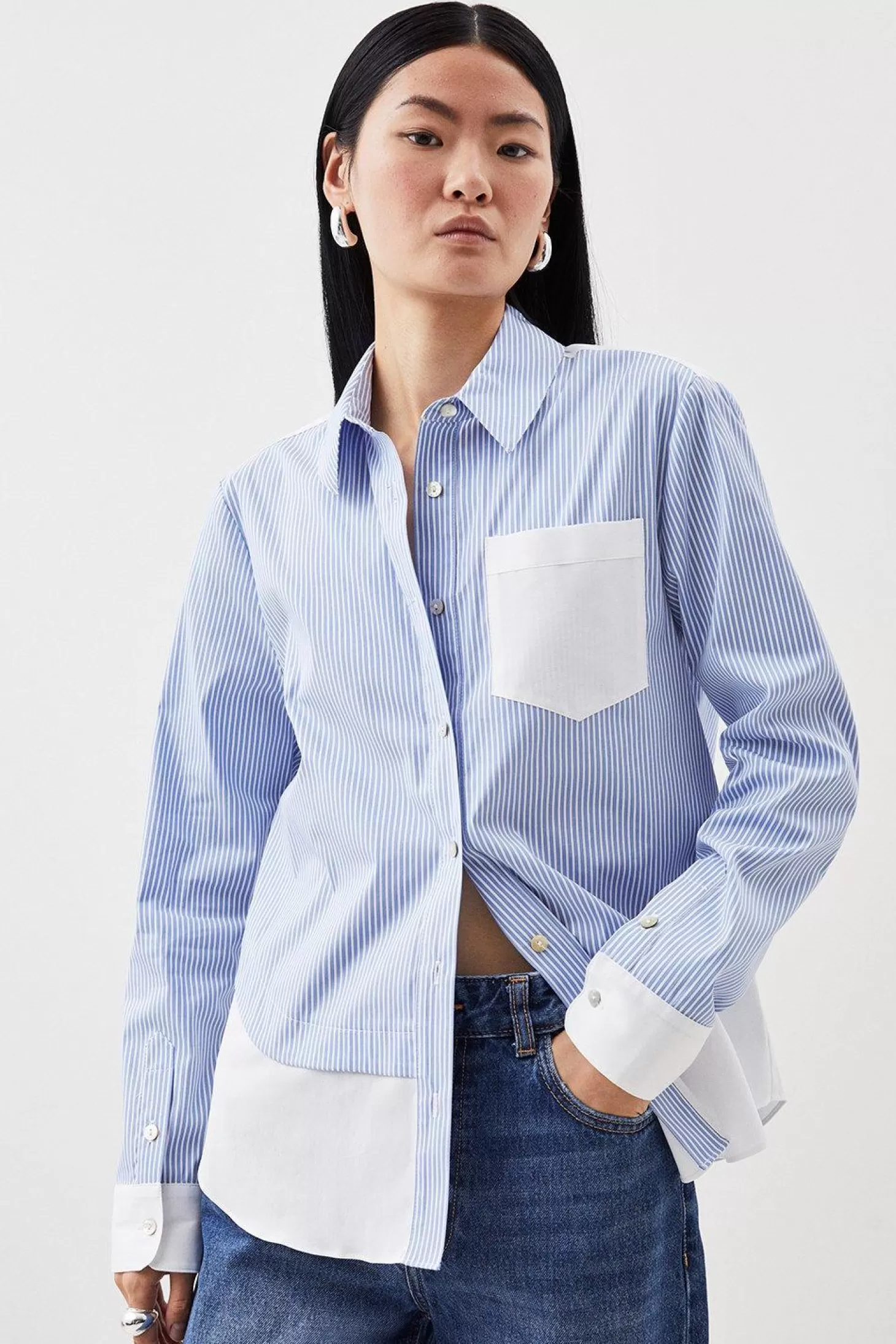 Karen Millen Tailored Stripe Panelled Pocket Detail Shirt