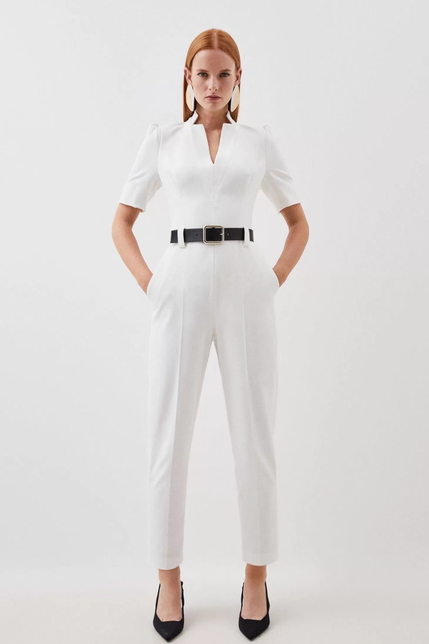 Karen Millen Tailored Structured Crepe Forever Belted Jumpsuit