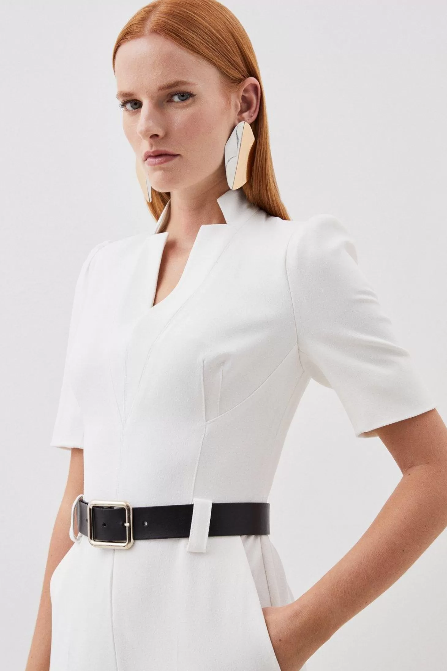 Karen Millen Tailored Structured Crepe Forever Belted Jumpsuit