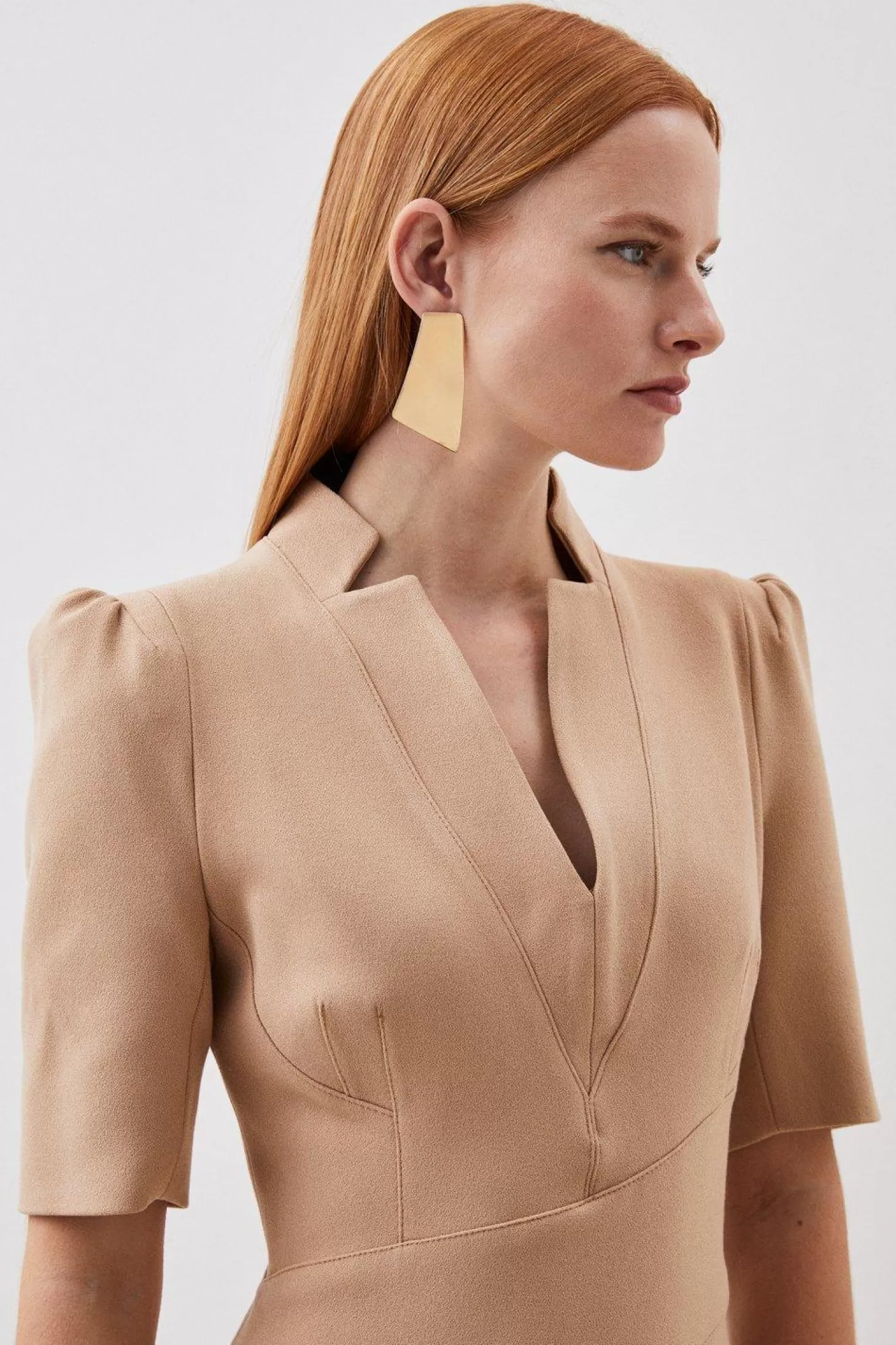 Karen Millen Tailored Structured Crepe Forever Drape Detail Short Sleeve Midi Dress