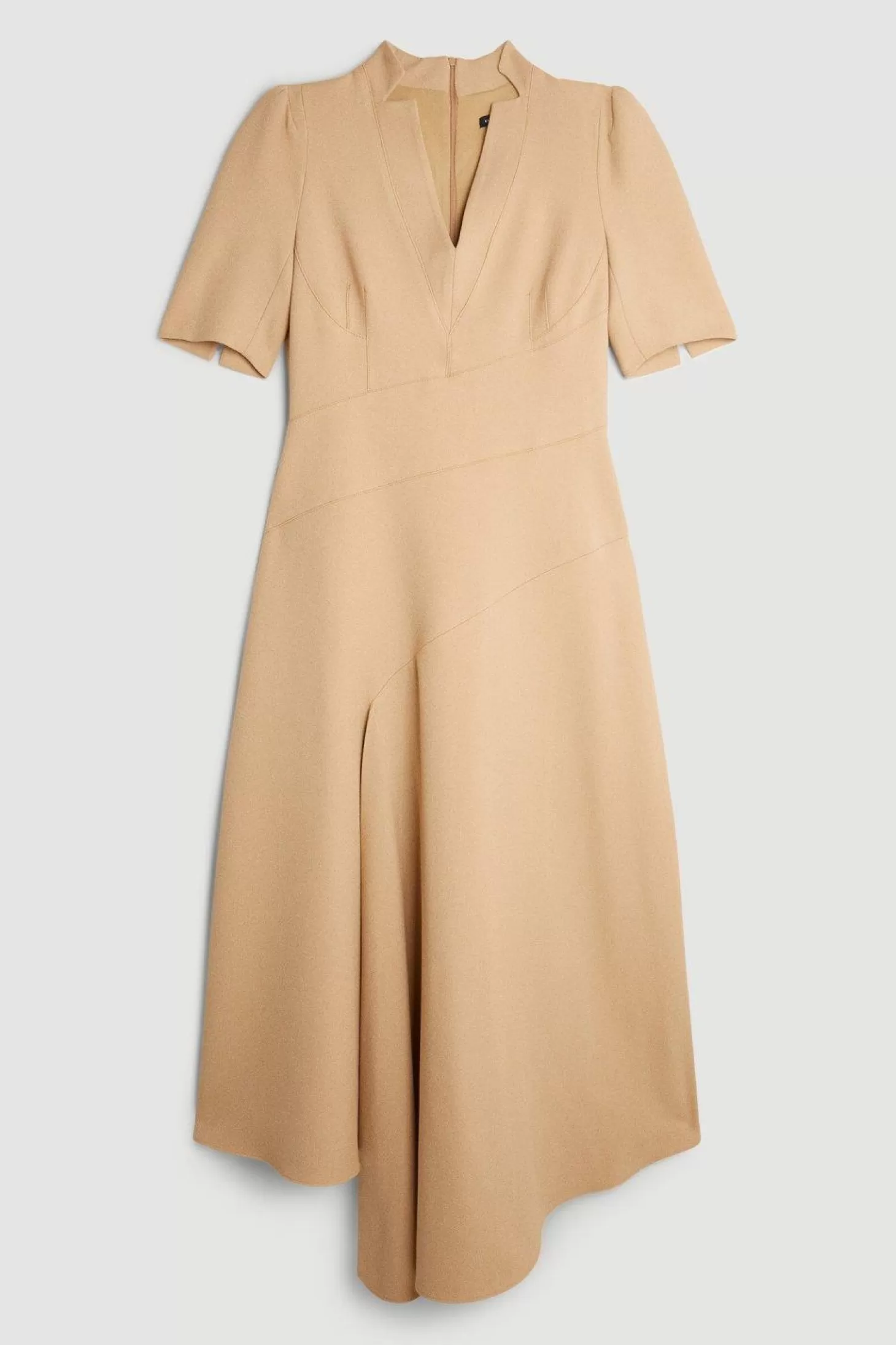 Karen Millen Tailored Structured Crepe Forever Drape Detail Short Sleeve Midi Dress