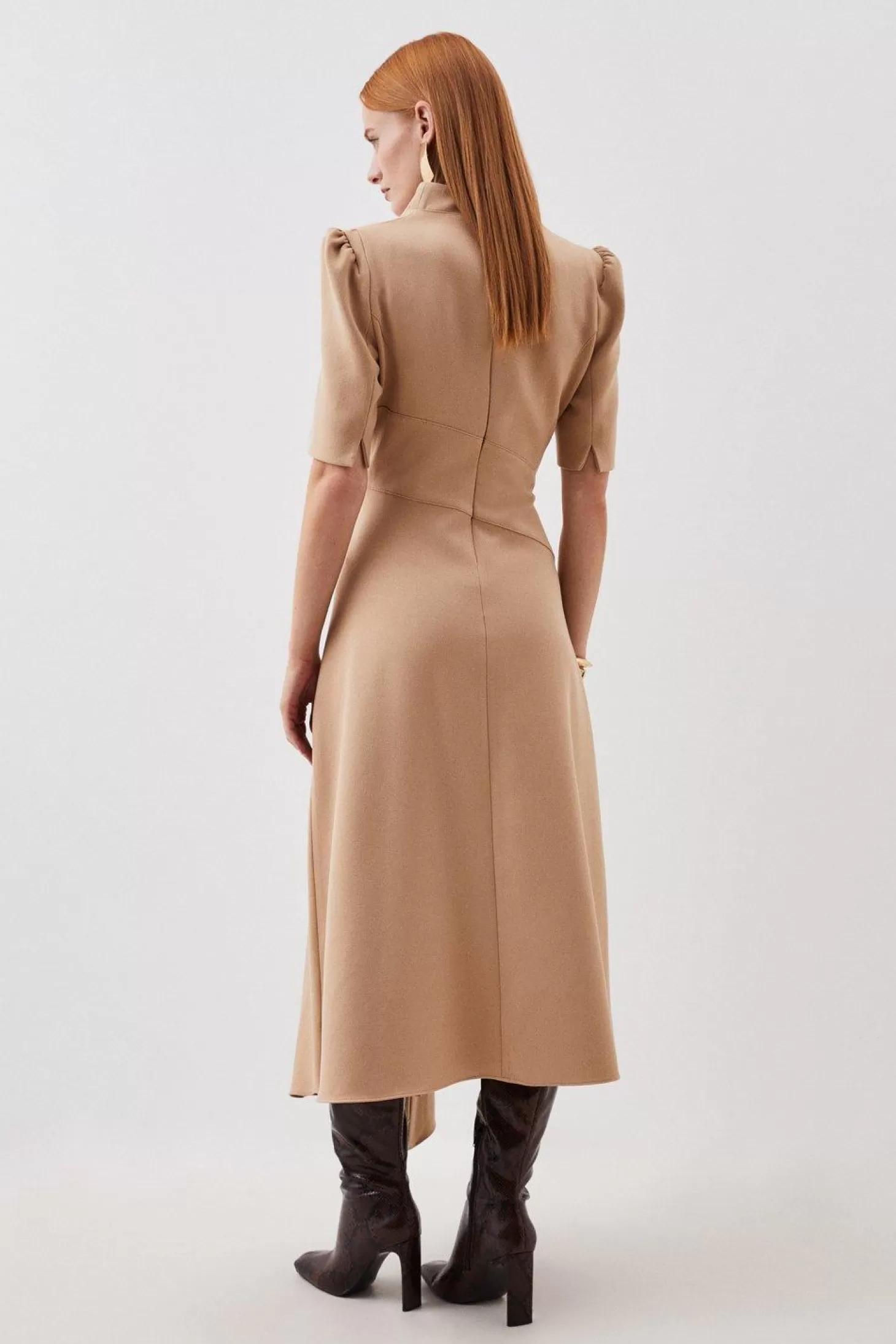 Karen Millen Tailored Structured Crepe Forever Drape Detail Short Sleeve Midi Dress