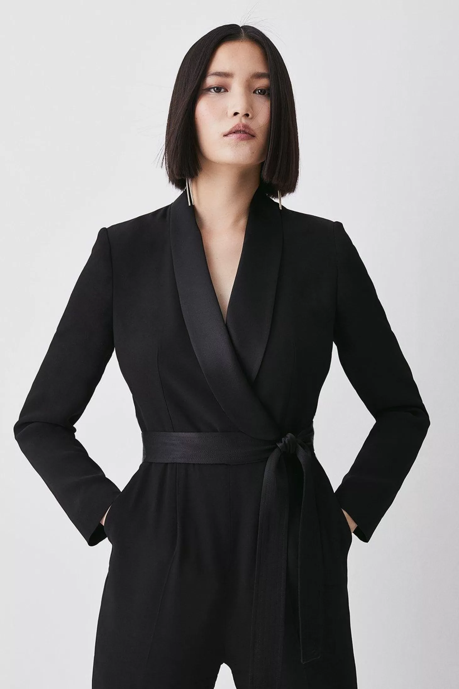 Karen Millen Tailored Tuxedo Belted Wrap Jumpsuit