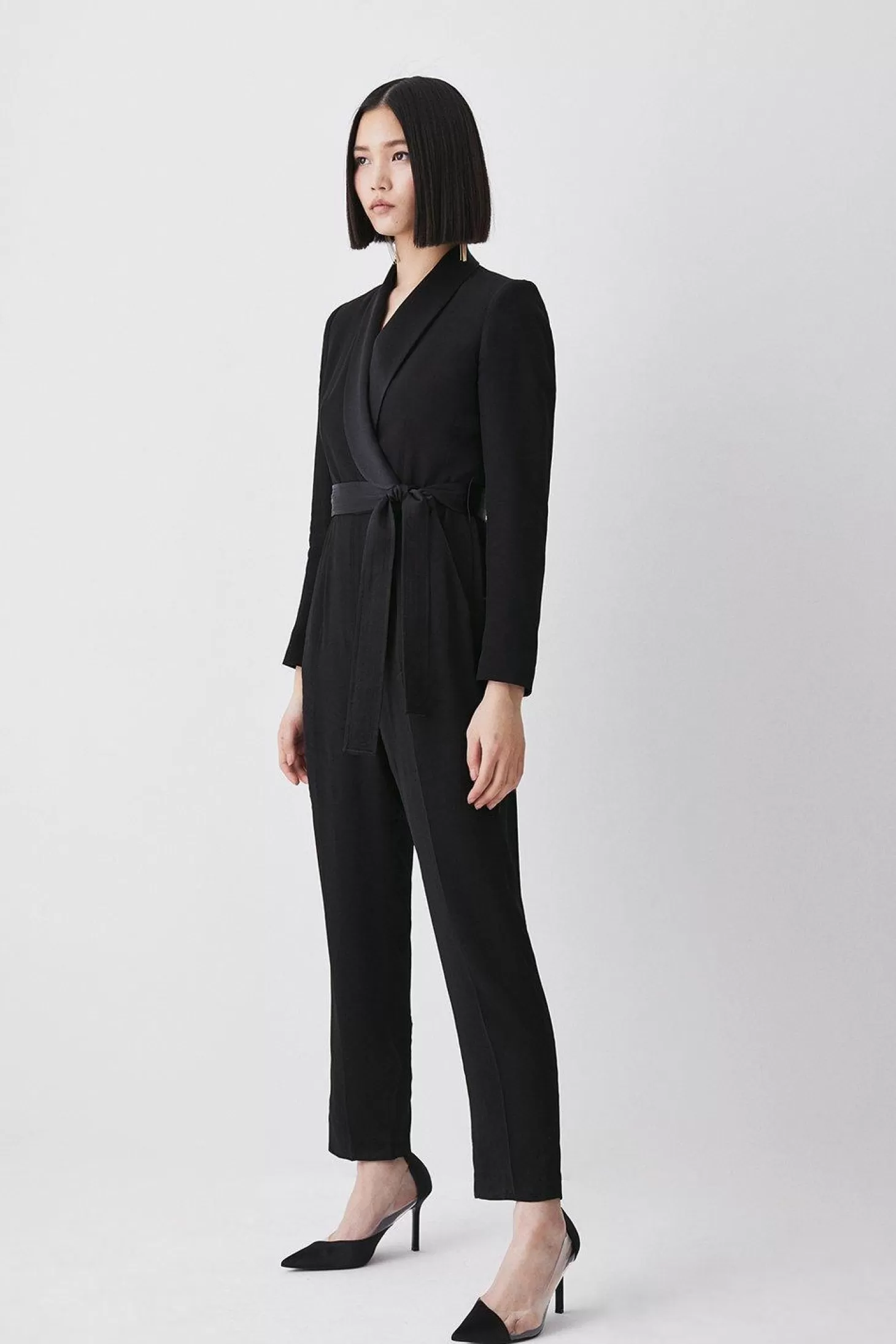 Karen Millen Tailored Tuxedo Belted Wrap Jumpsuit