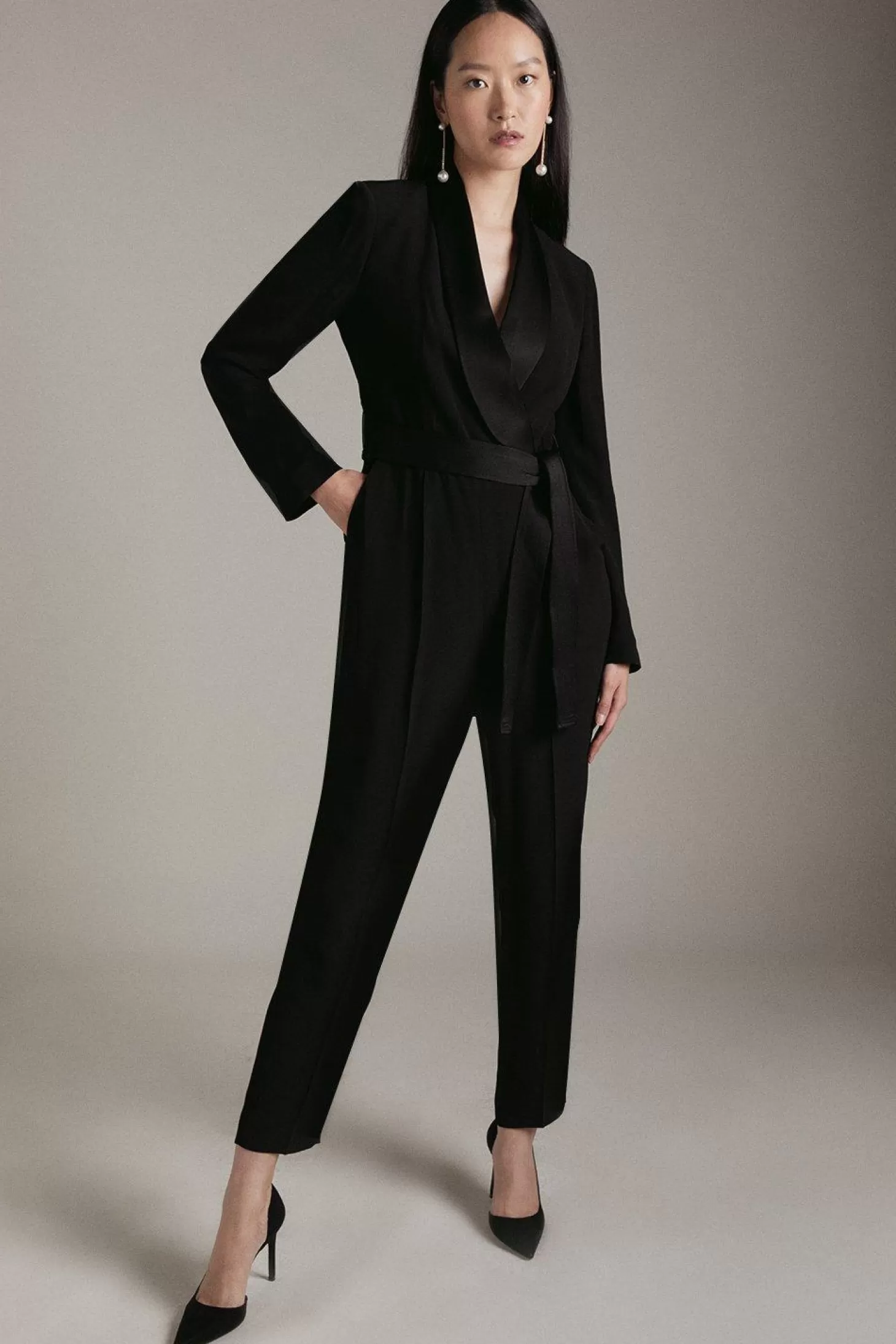 Karen Millen Tailored Tuxedo Wrap Jumpsuit