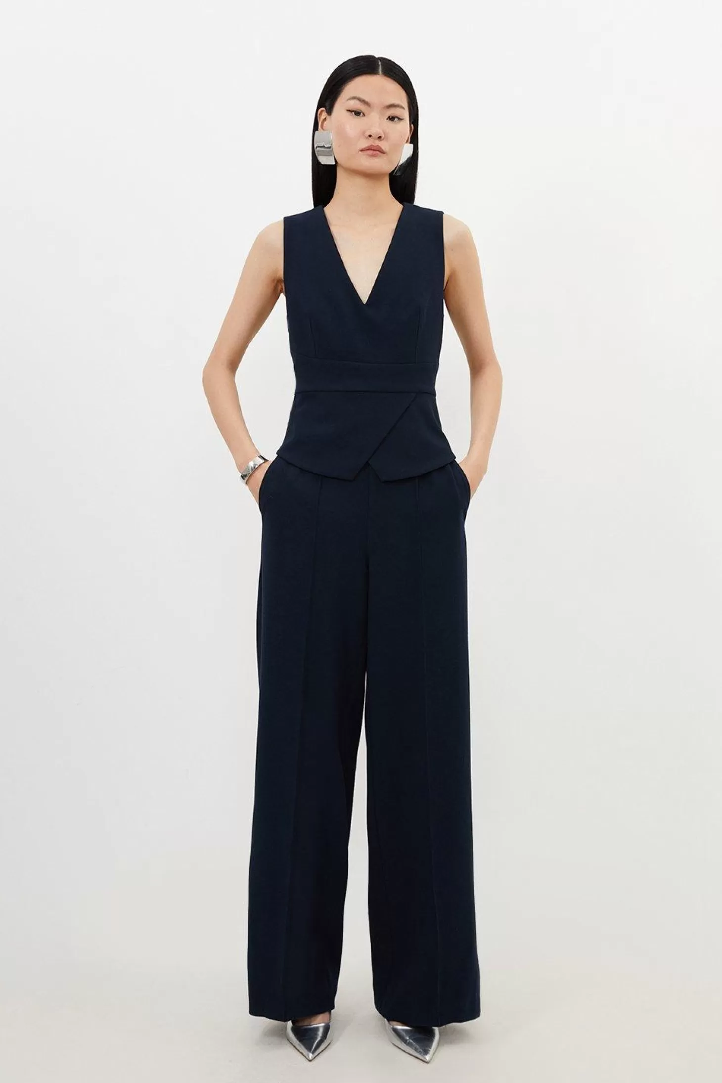 Karen Millen Tailored V Neck Peplum Top