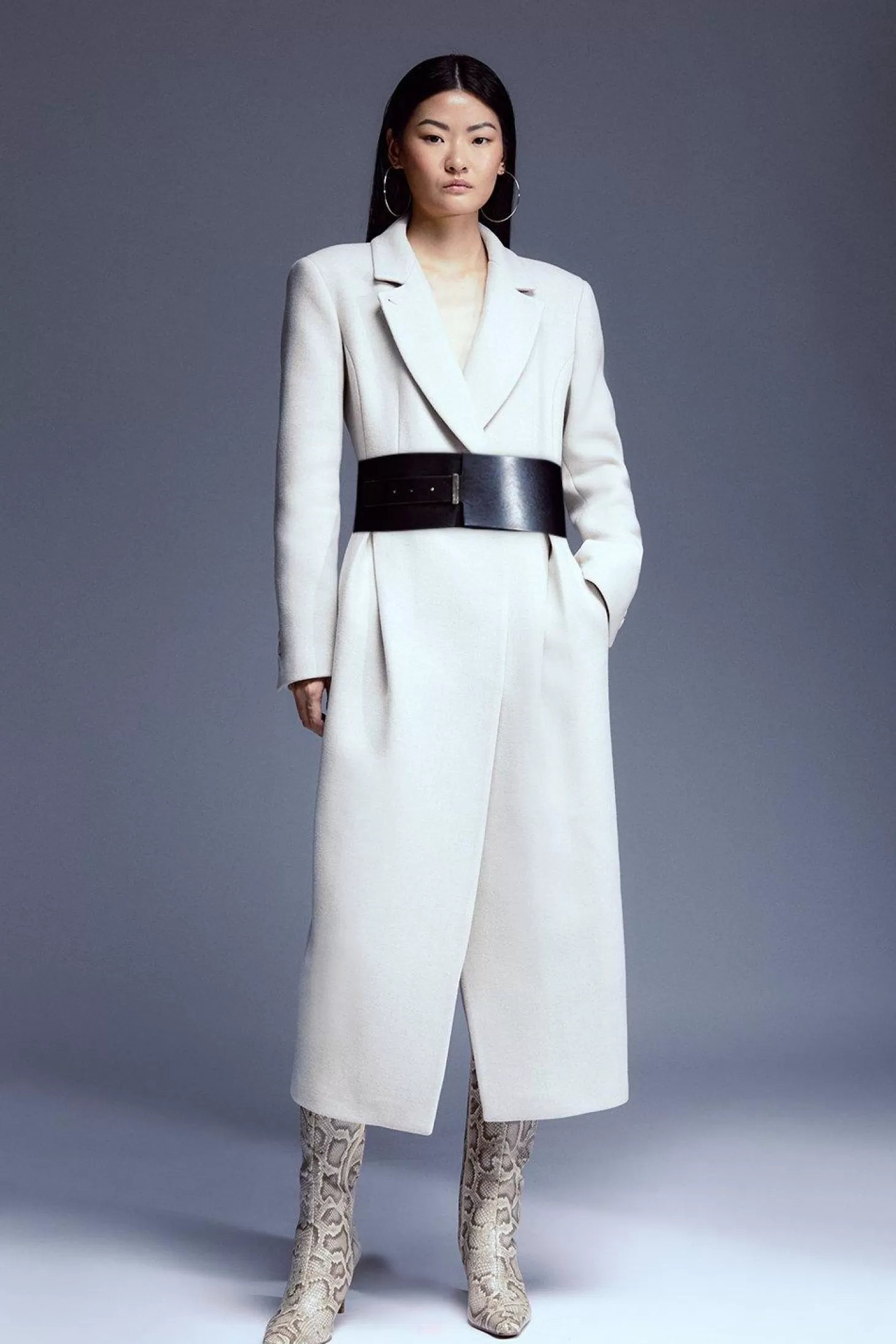 Karen Millen Tailored Wool Blend Belted Midi Coat