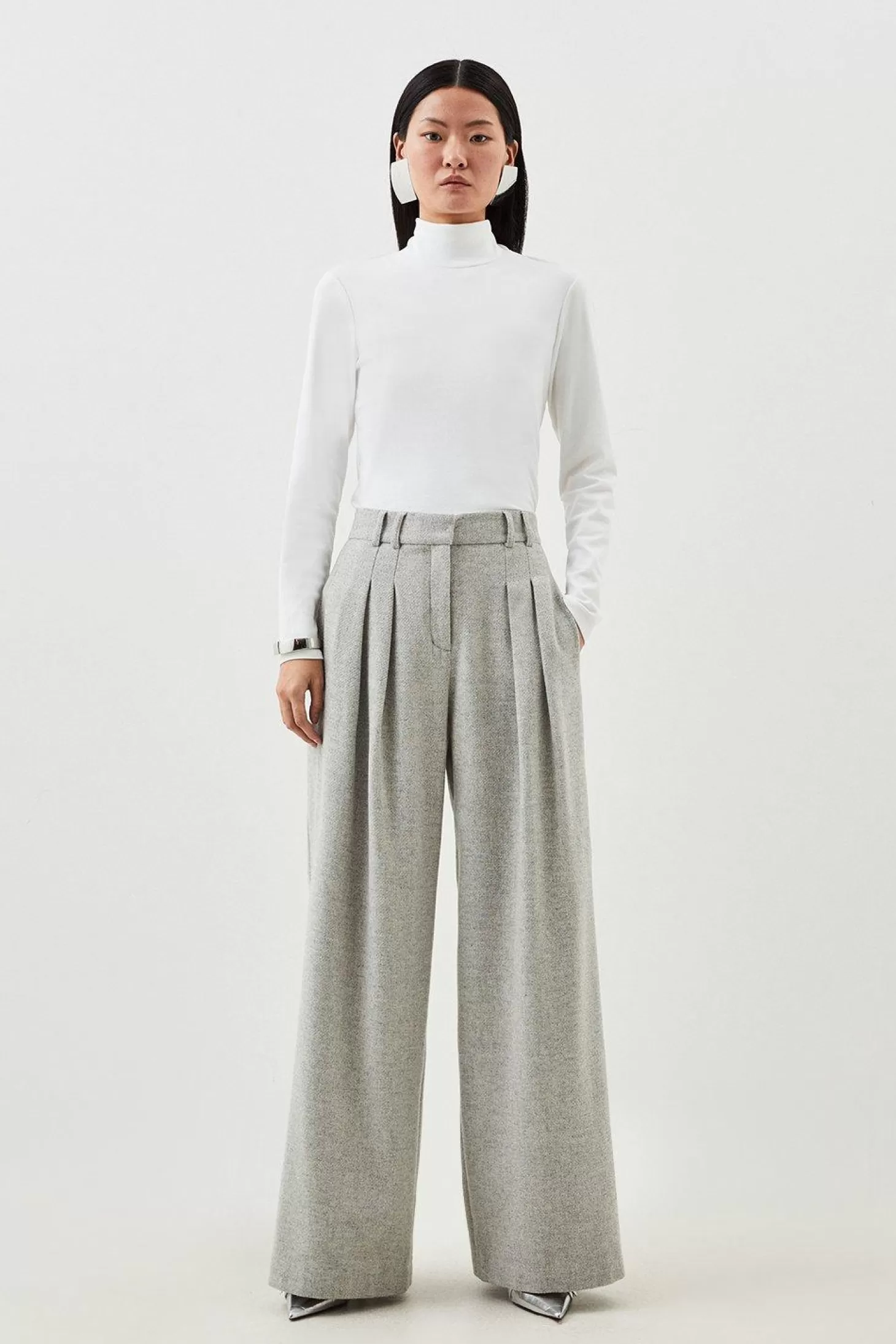 Karen Millen Tailored Wool Blend Double Faced Wide Leg Pants