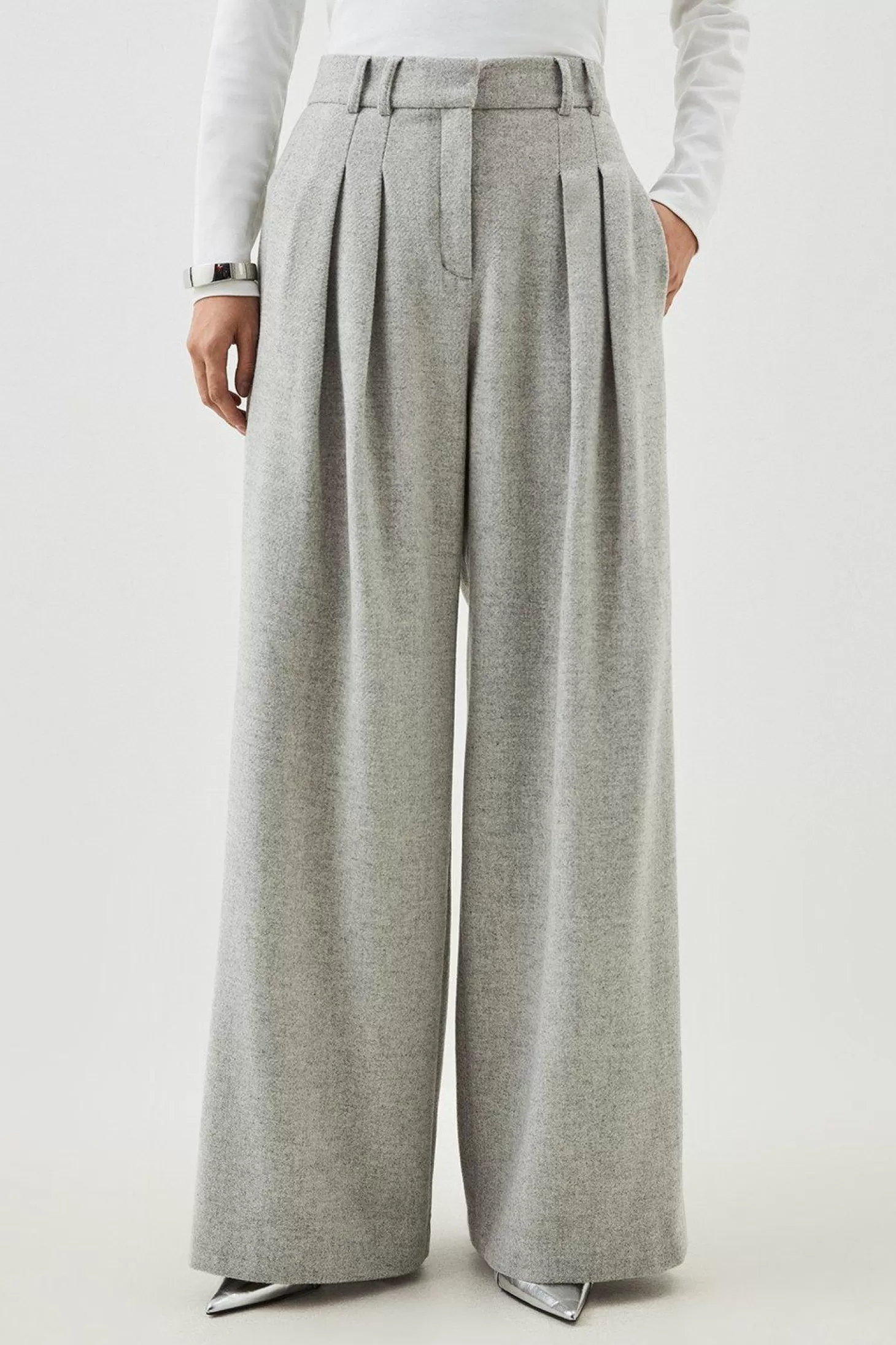 Karen Millen Tailored Wool Blend Double Faced Wide Leg Pants