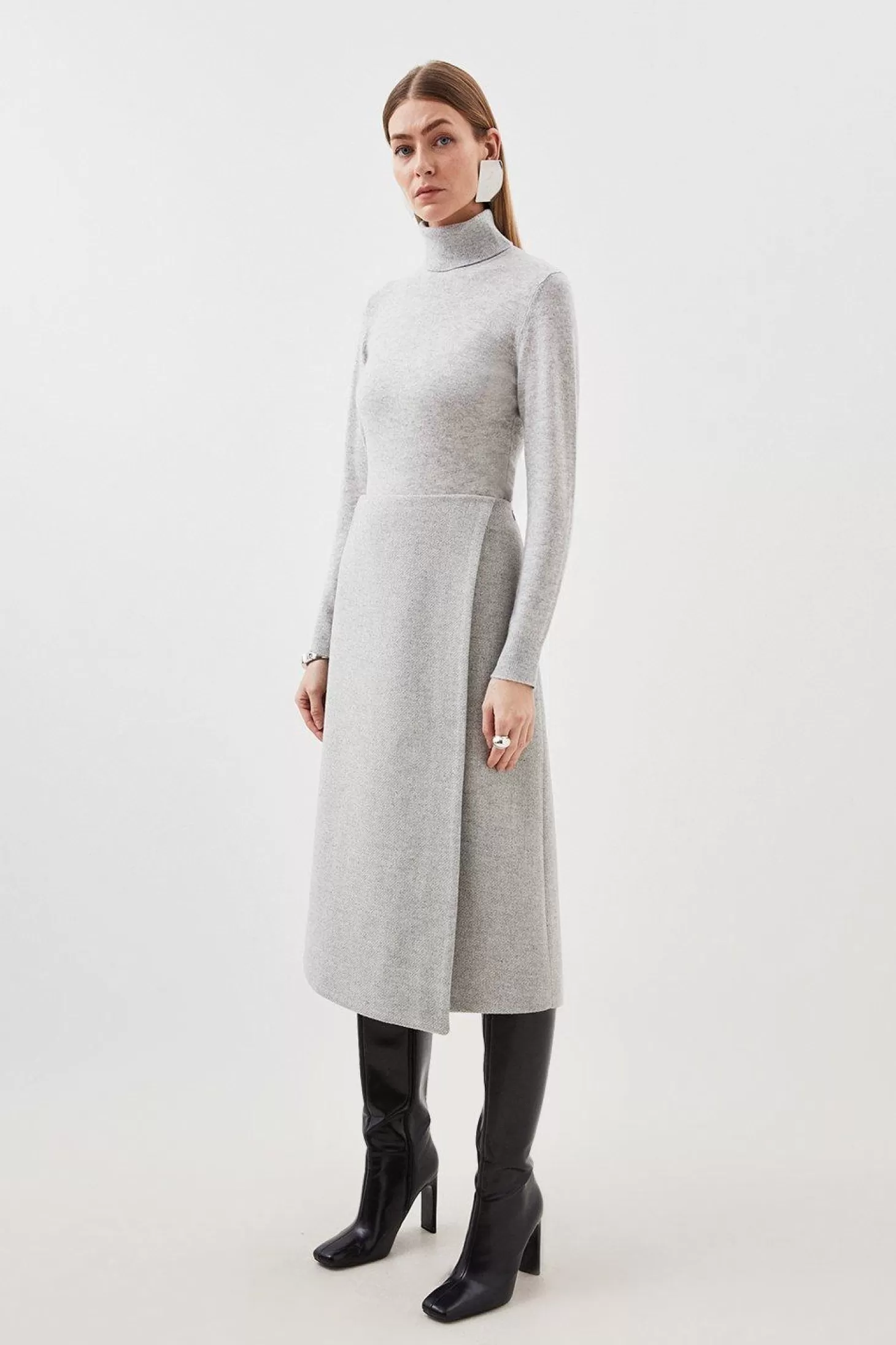 Karen Millen Tailored Wool Blend Double Faced Wrap Detail Midi Skirt