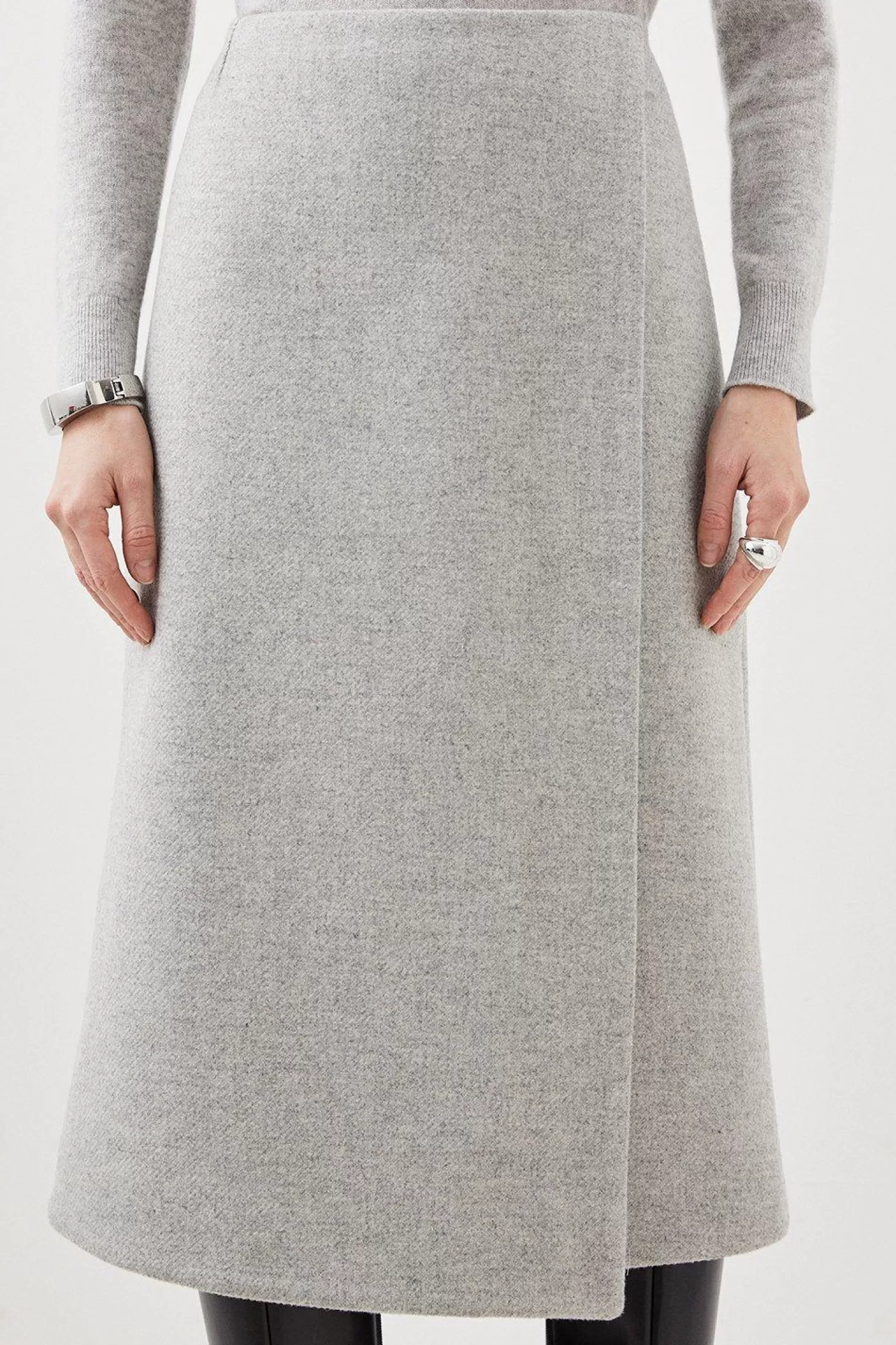 Karen Millen Tailored Wool Blend Double Faced Wrap Detail Midi Skirt