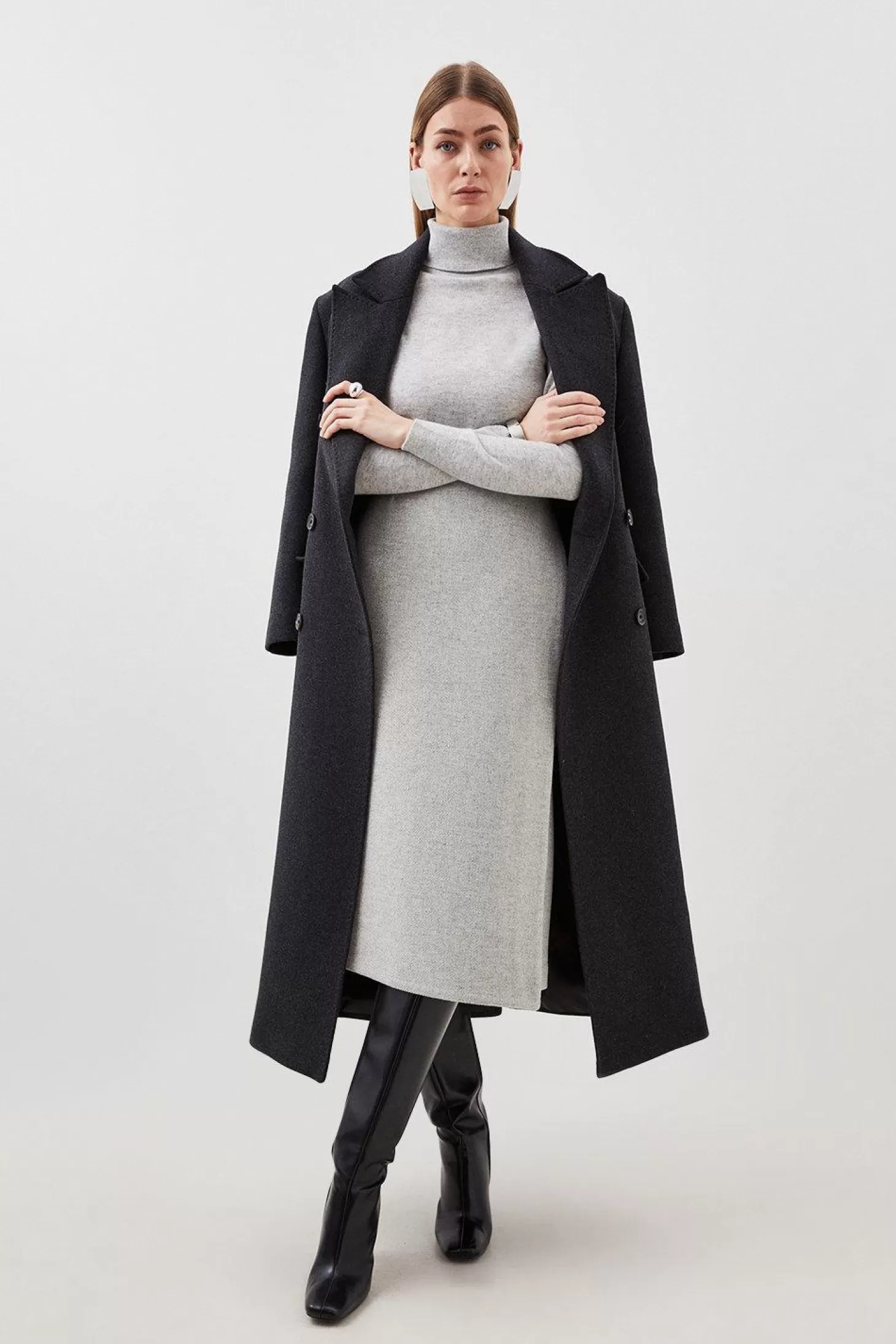 Karen Millen Tailored Wool Blend Double Faced Wrap Detail Midi Skirt