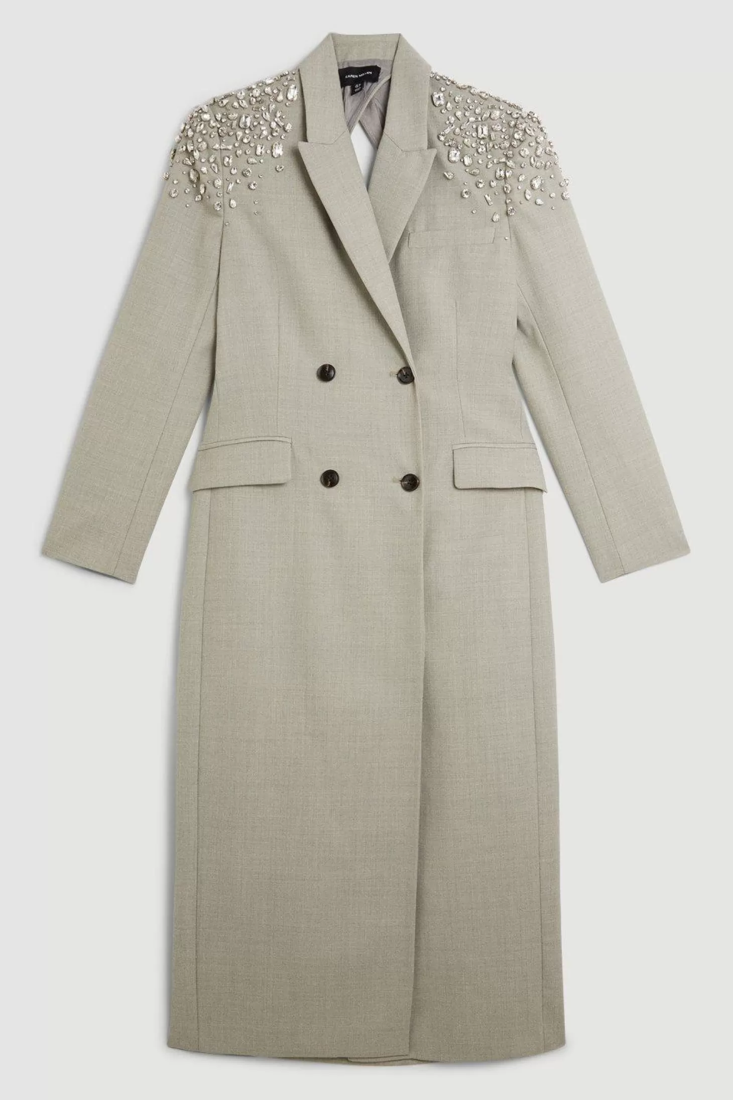 Karen Millen Tailored Wool Blend Embellished Open Back Detail Midi Blazer Dress