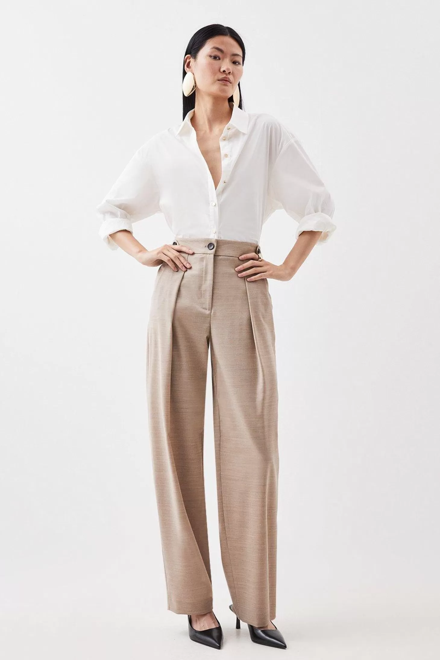 Karen Millen Tailored Wool Blend Tab Detail Pants