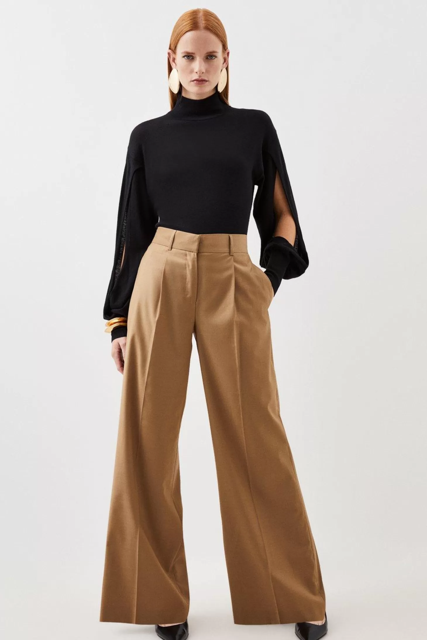 Karen Millen Tailored Wool Blend Wide Leg Pants