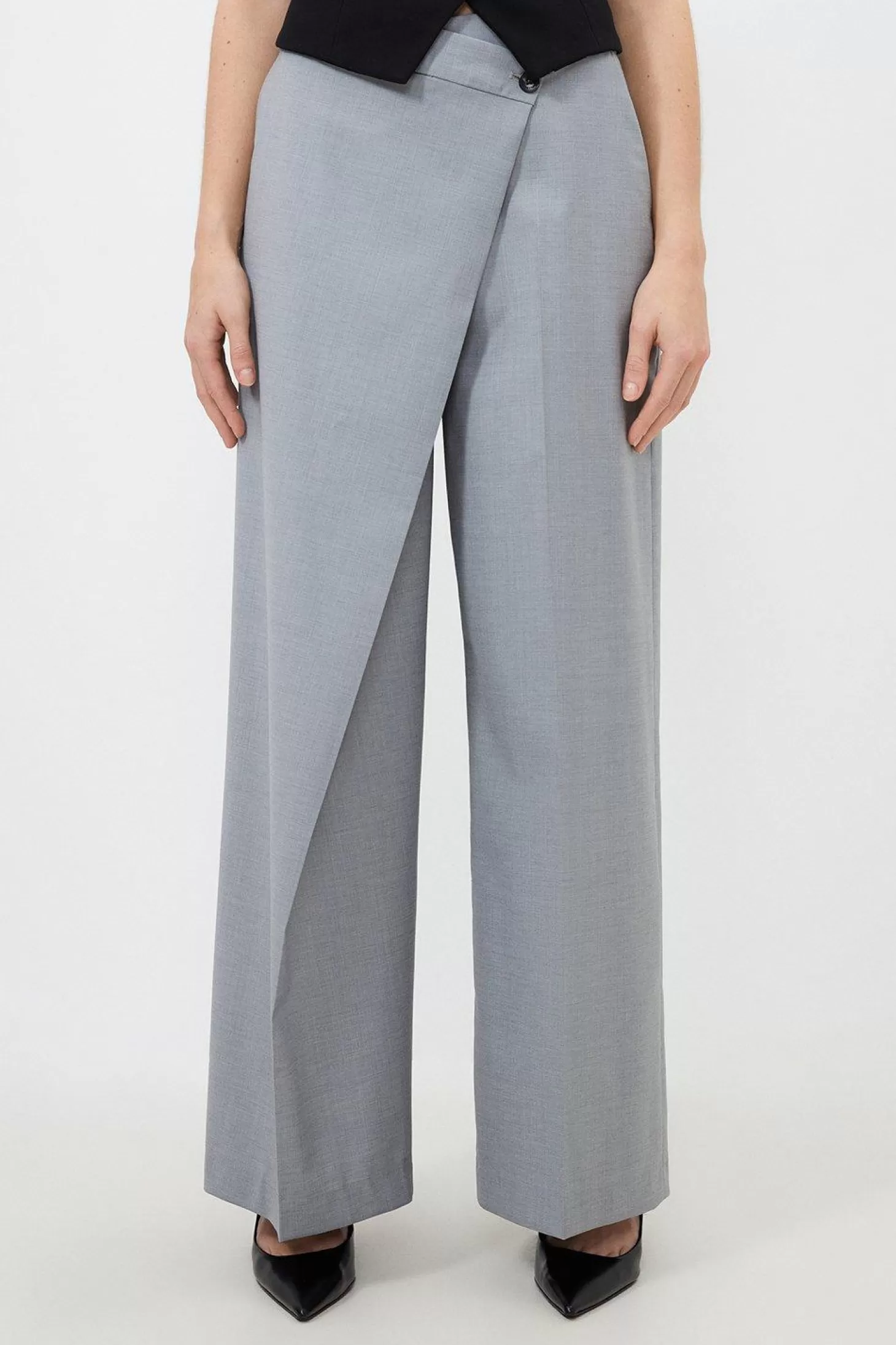 Karen Millen Tailored Wool Blend Wrap Detail Wide Leg Pants