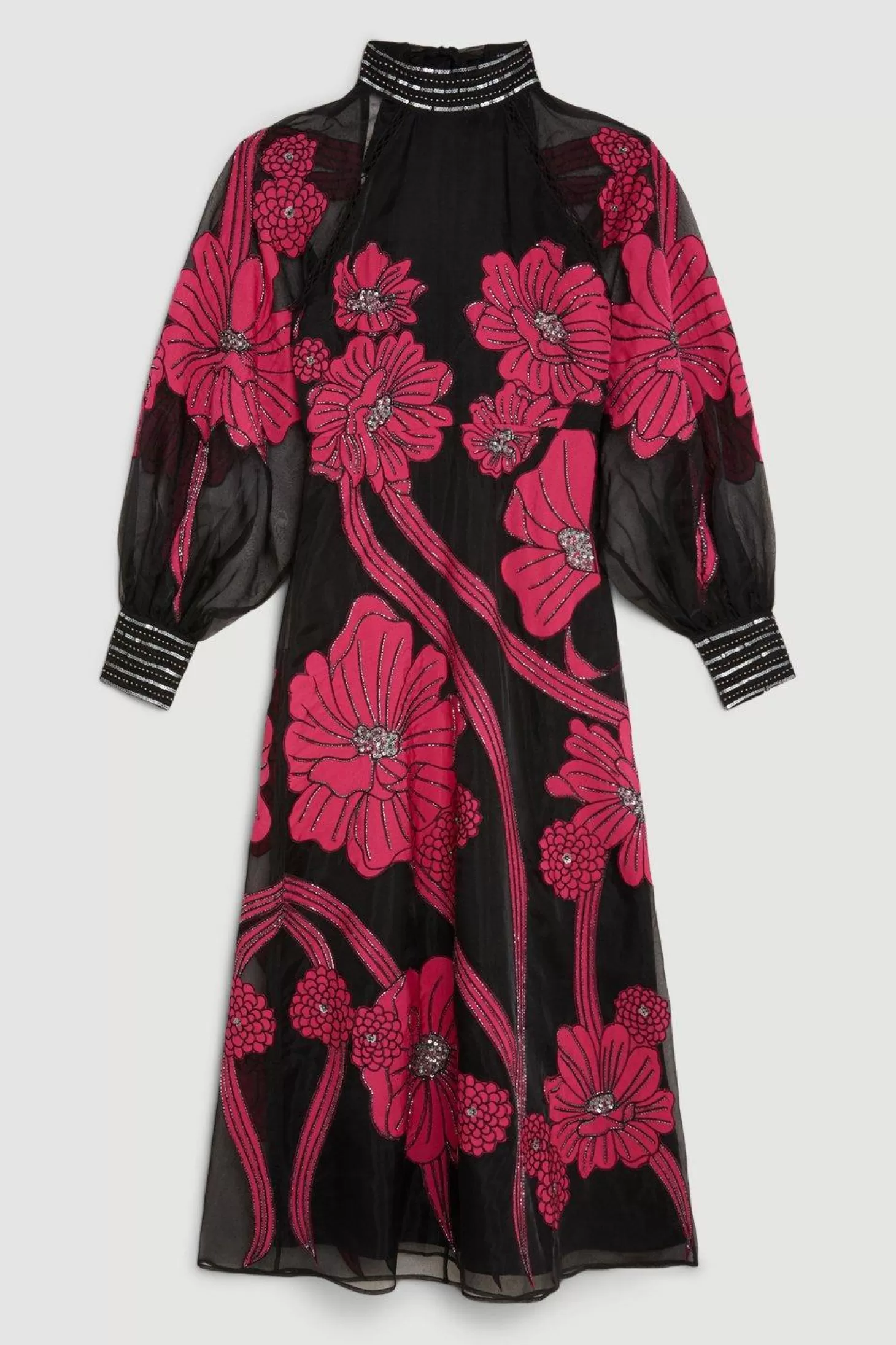 Karen Millen Tall Applique Organdie Floral Graphic Woven Maxi Dress