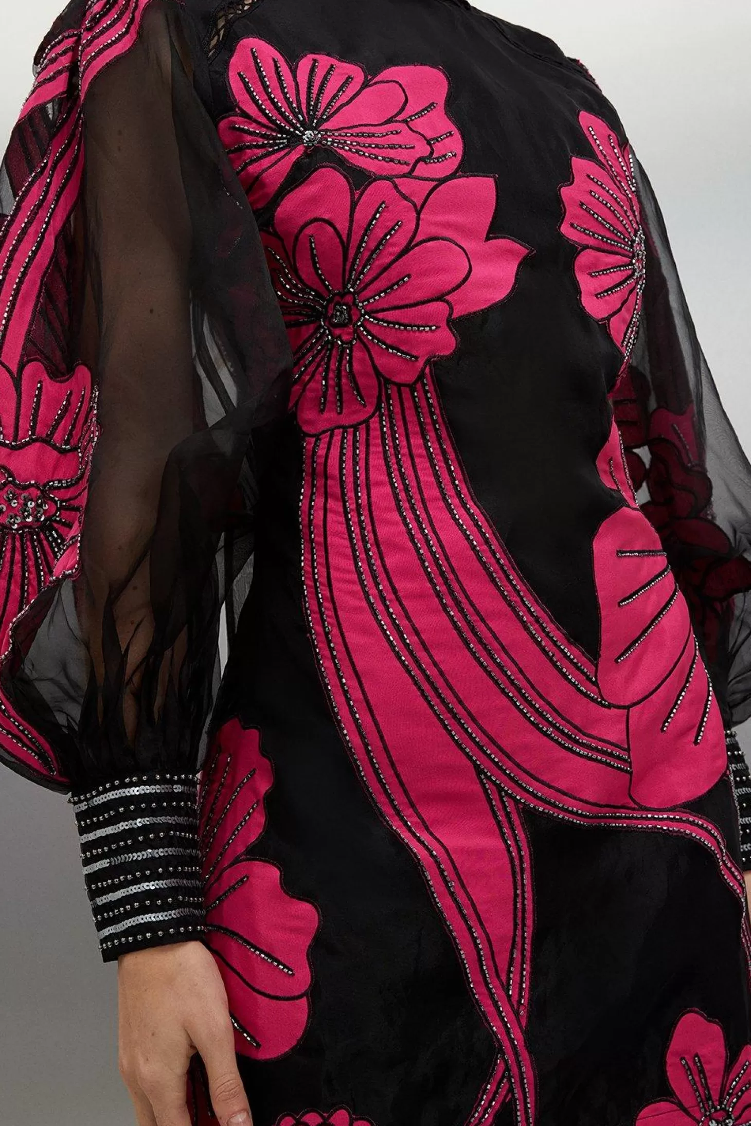 Karen Millen Tall Applique Organdie Floral Graphic Woven Mini Dress