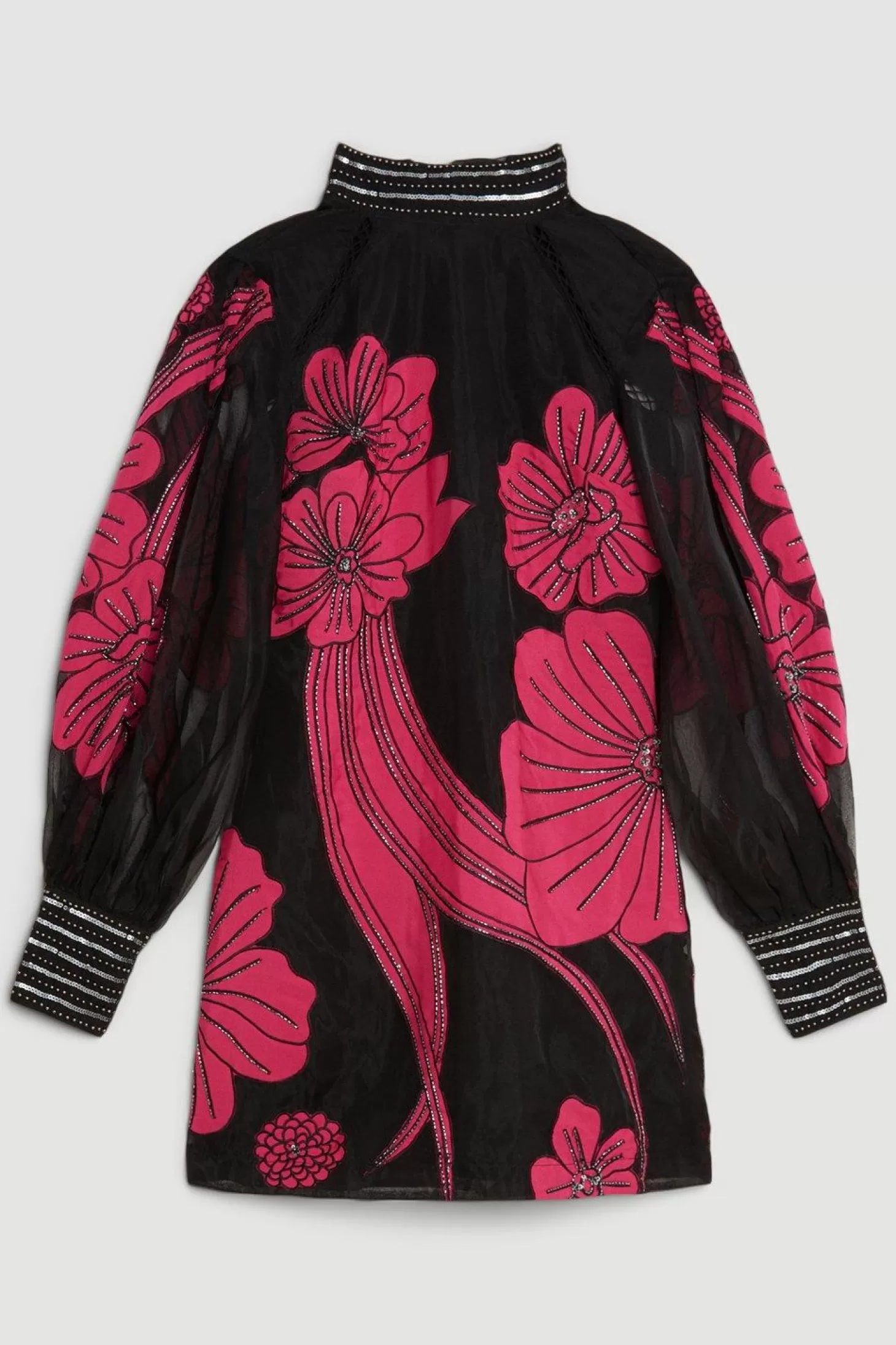 Karen Millen Tall Applique Organdie Floral Graphic Woven Mini Dress