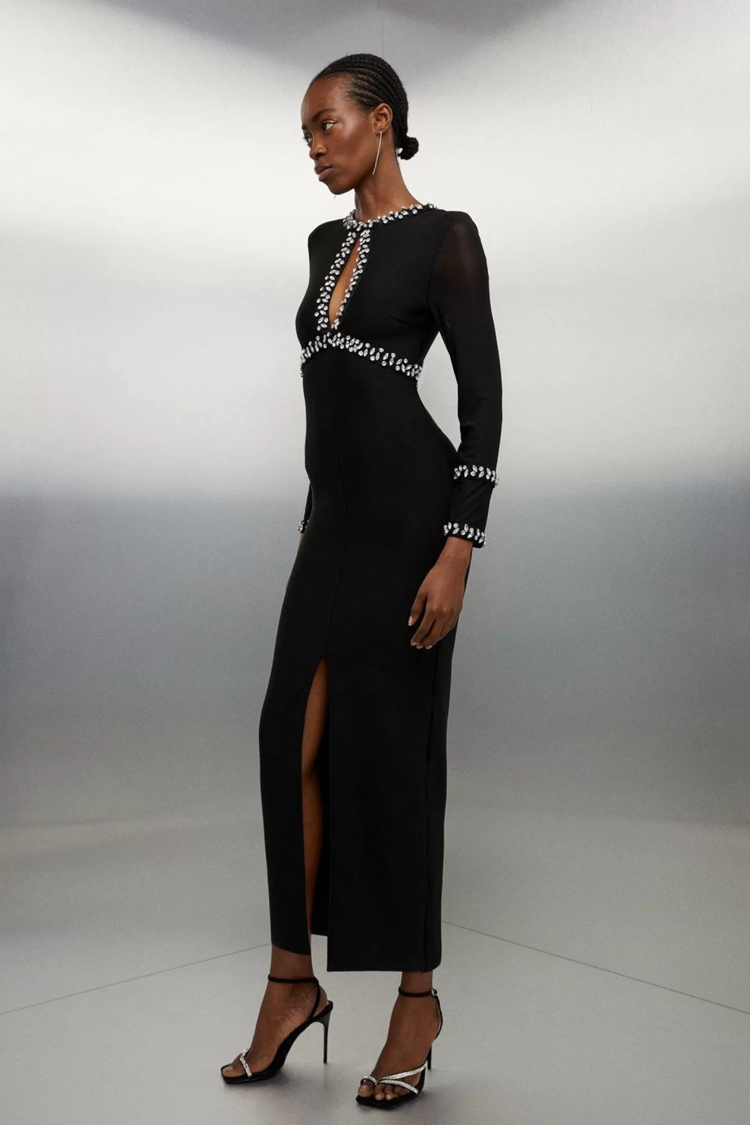Karen Millen Tall Bandage Figure Form Knit Keyhole Embellished Maxi Dress