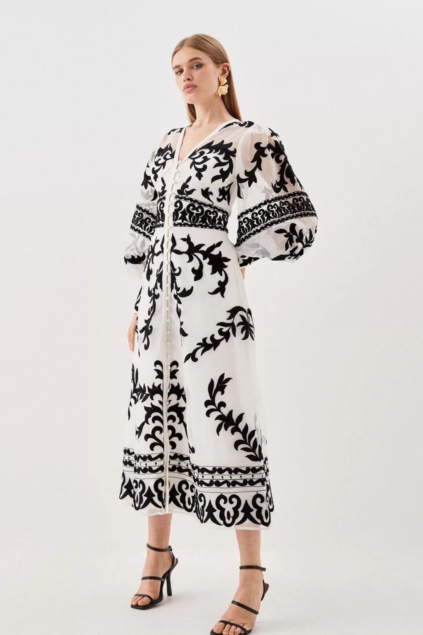 Karen Millen Tall Baroque Applique Woven Midi Dress