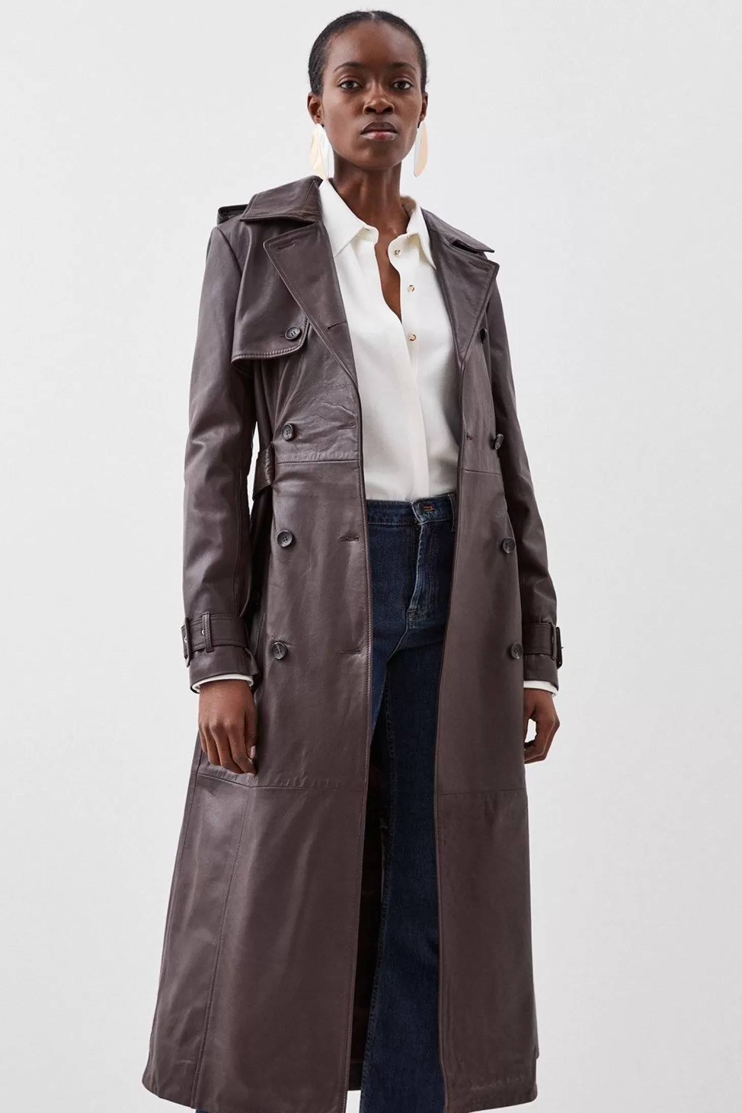 Karen Millen Tall Leather Trench Belted Mac Midi Coat