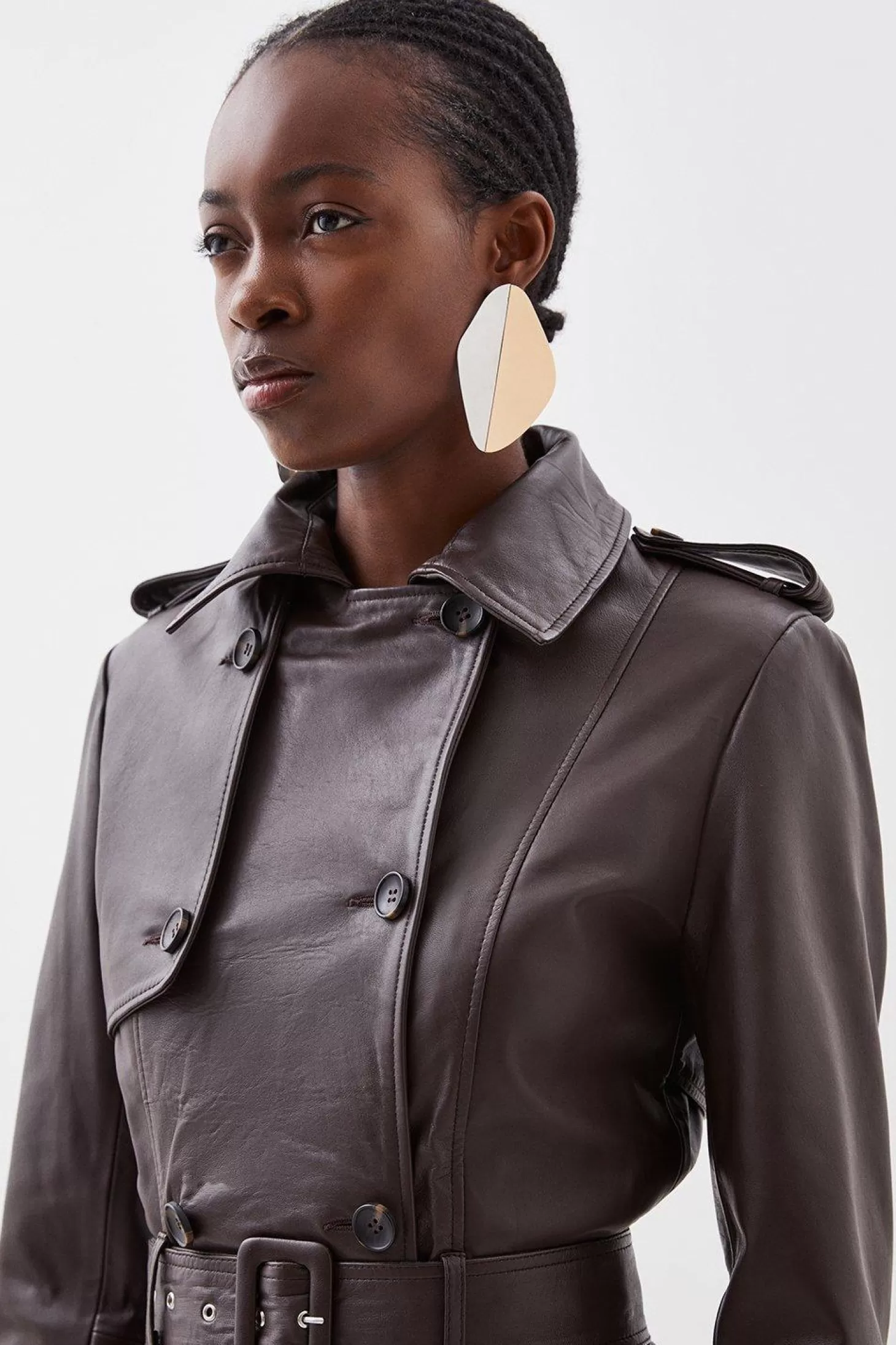 Karen Millen Tall Leather Trench Belted Mac Midi Coat