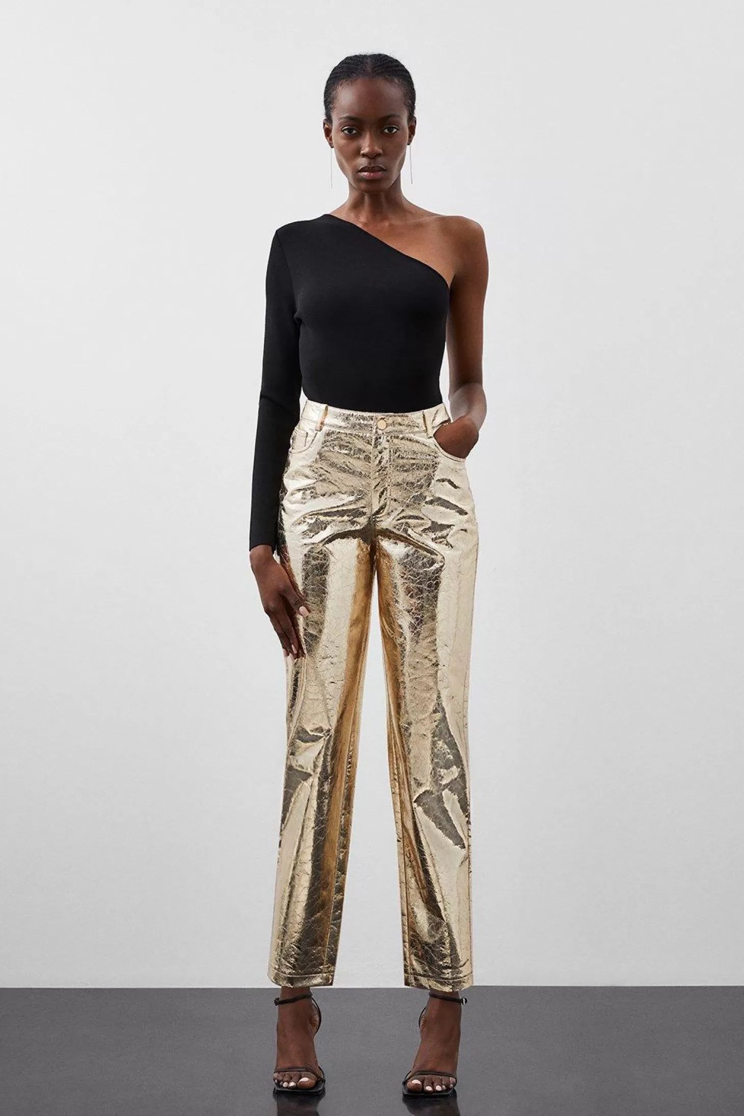 Karen Millen Tall Metallic Faux Leather Straight Pants