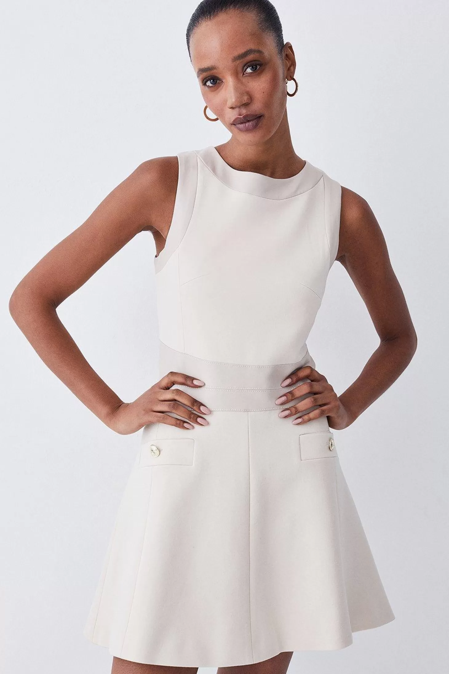 Karen Millen Tall Ponte & Faux Leather A Line Flippy Mini Dress