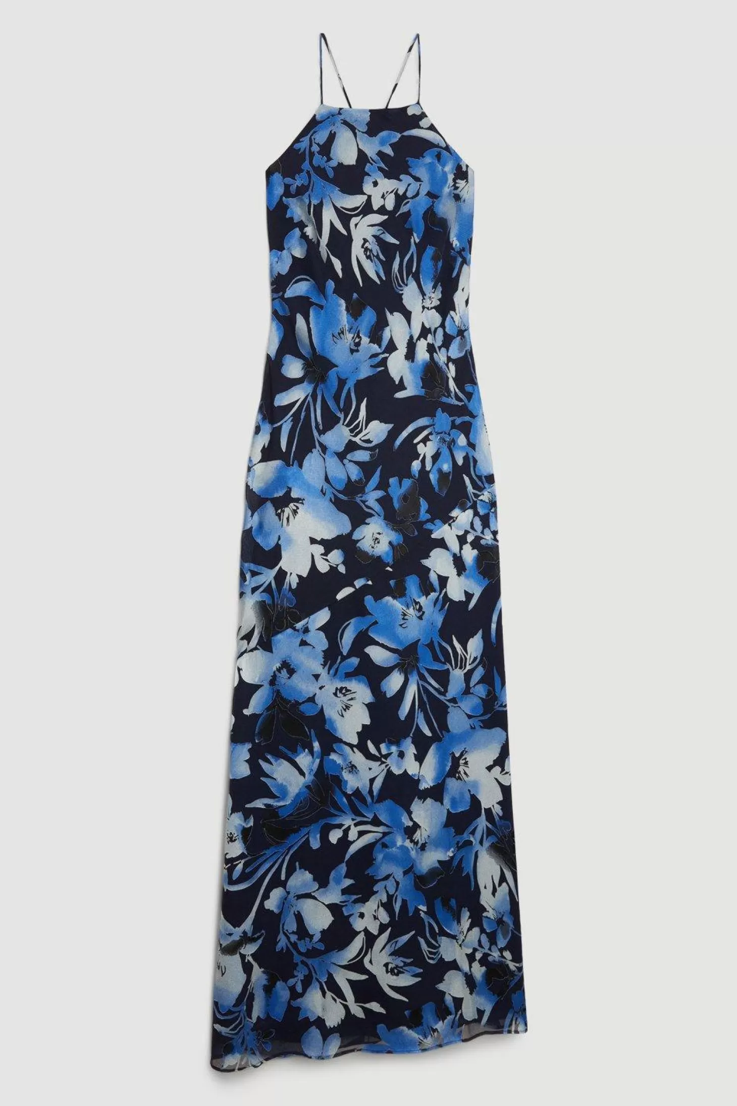 Karen Millen Tall Satin Floral Devore Woven Strappy Maxi Dress