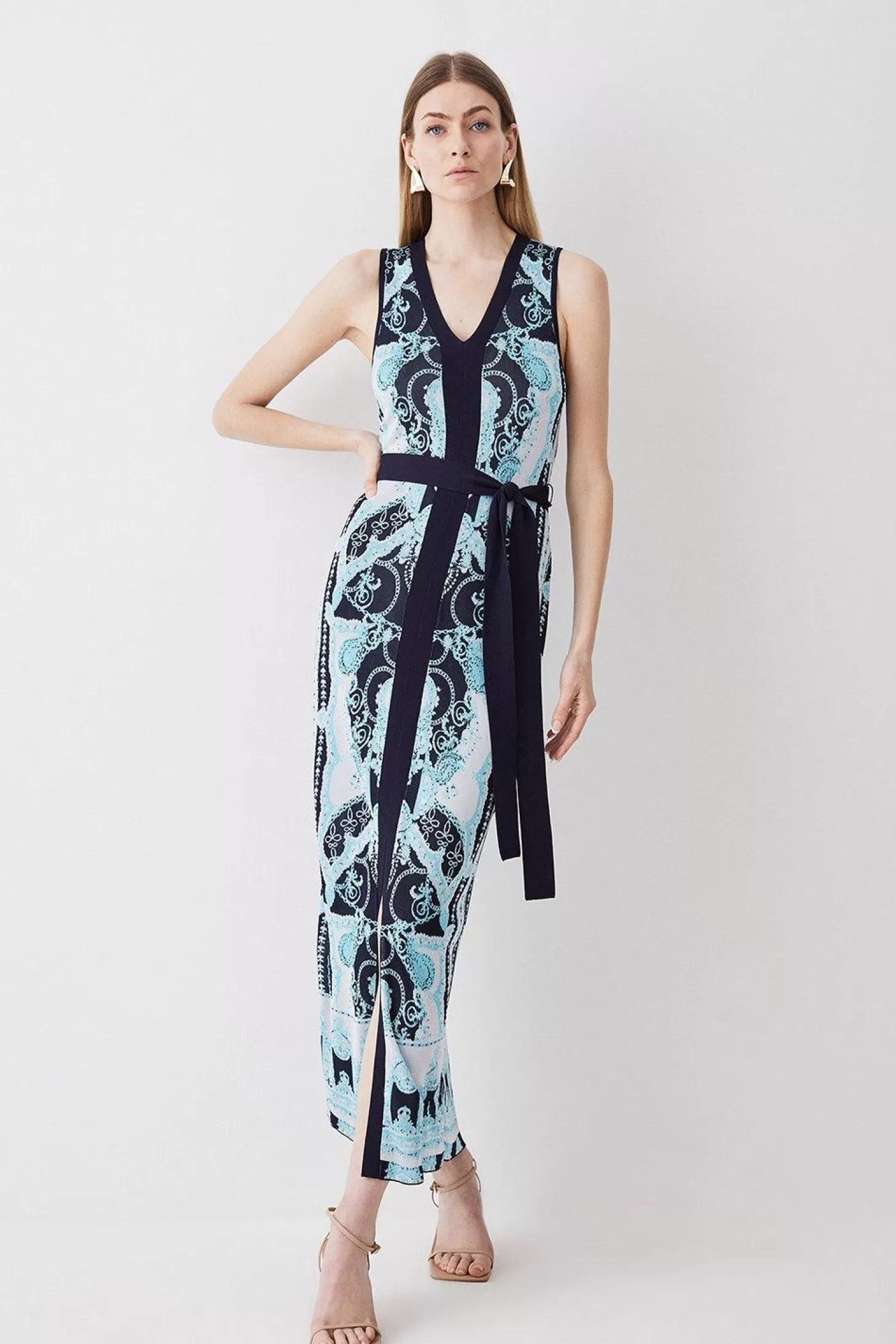 Karen Millen Tall Slinky Jacquard Sleeveless Knitted Maxi Dress