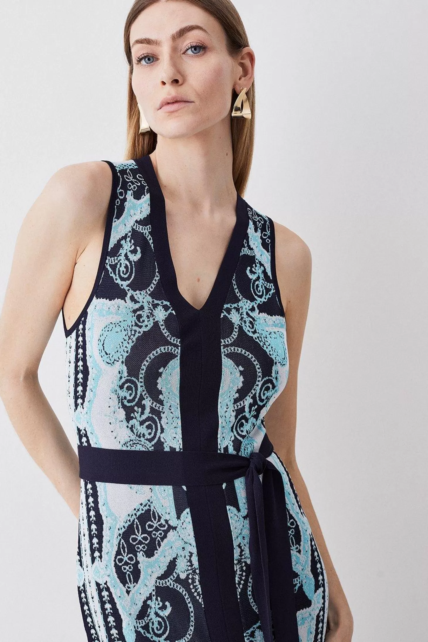 Karen Millen Tall Slinky Jacquard Sleeveless Knitted Maxi Dress