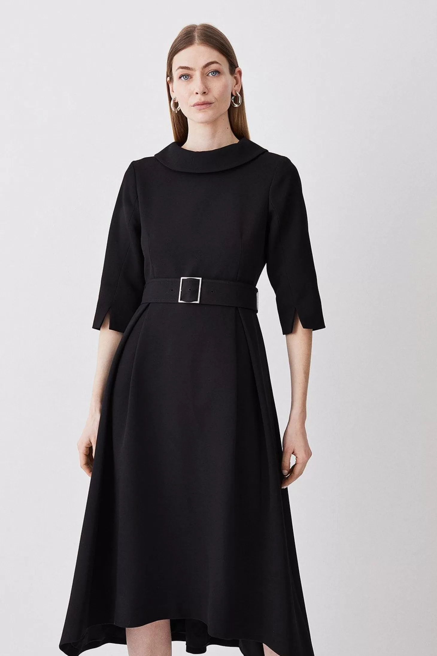 Karen Millen Tall Structured Crepe Turtleneck Dip Hem Midi Dress