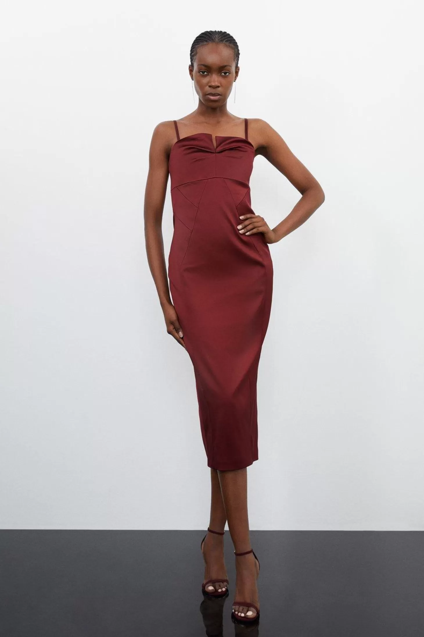 Karen Millen Tall Tailored Italian Structured Satin Tuck Detail Dress