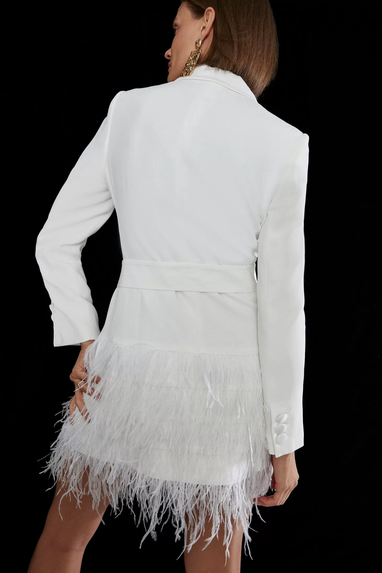 Karen Millen Tall Viscose Satin Crepe Feather Hem Double Breasted Tux Dress