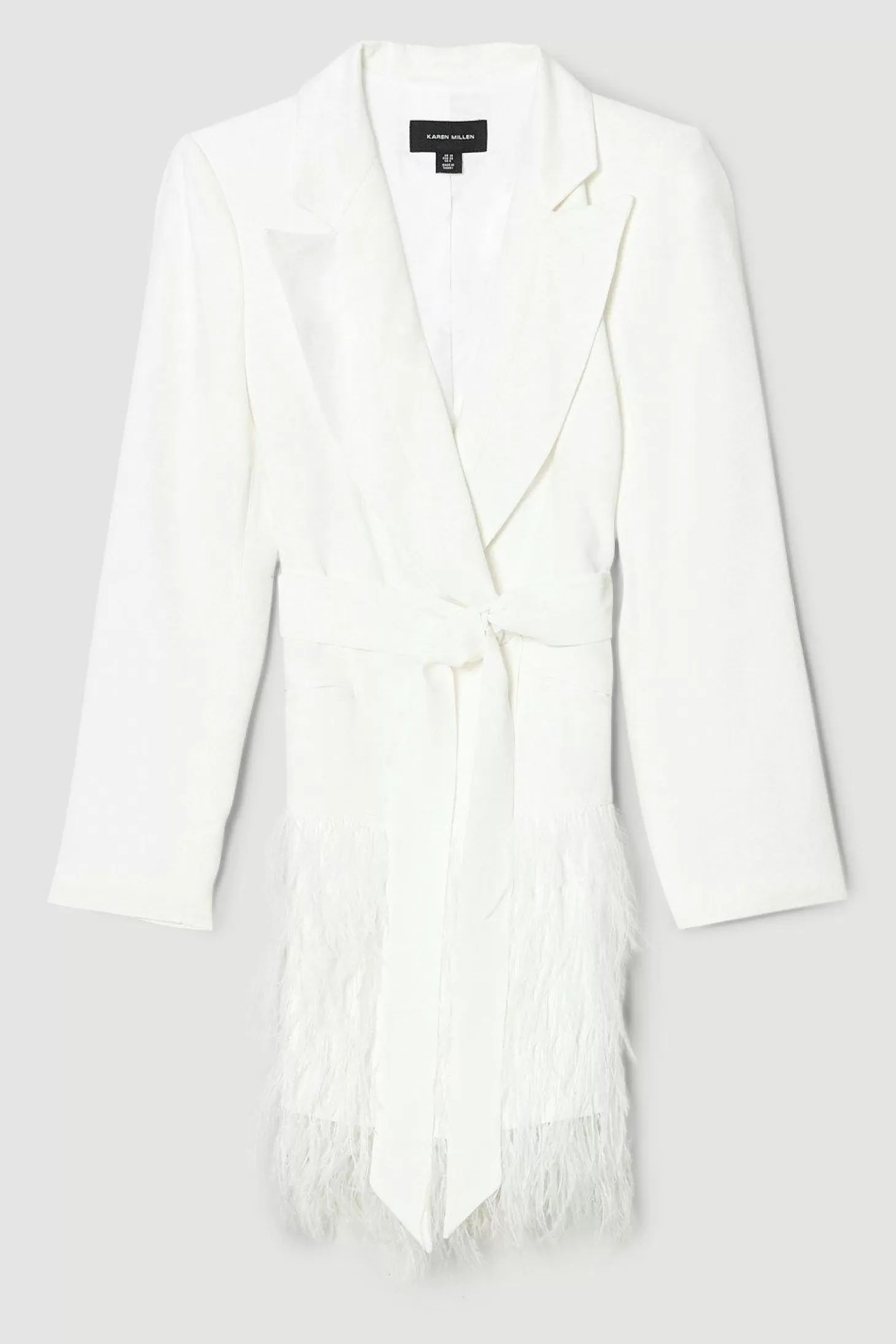Karen Millen Tall Viscose Satin Crepe Feather Hem Double Breasted Tux Dress