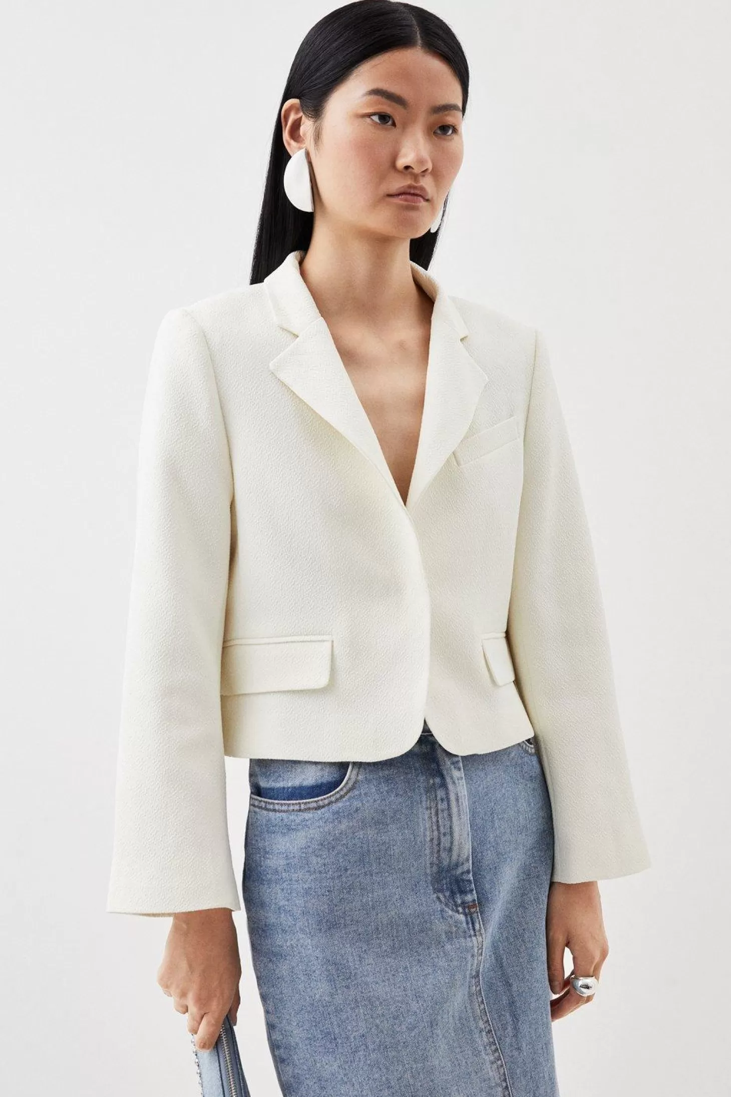 Karen Millen Textured Crepe Notch Neck Tailored Jacket