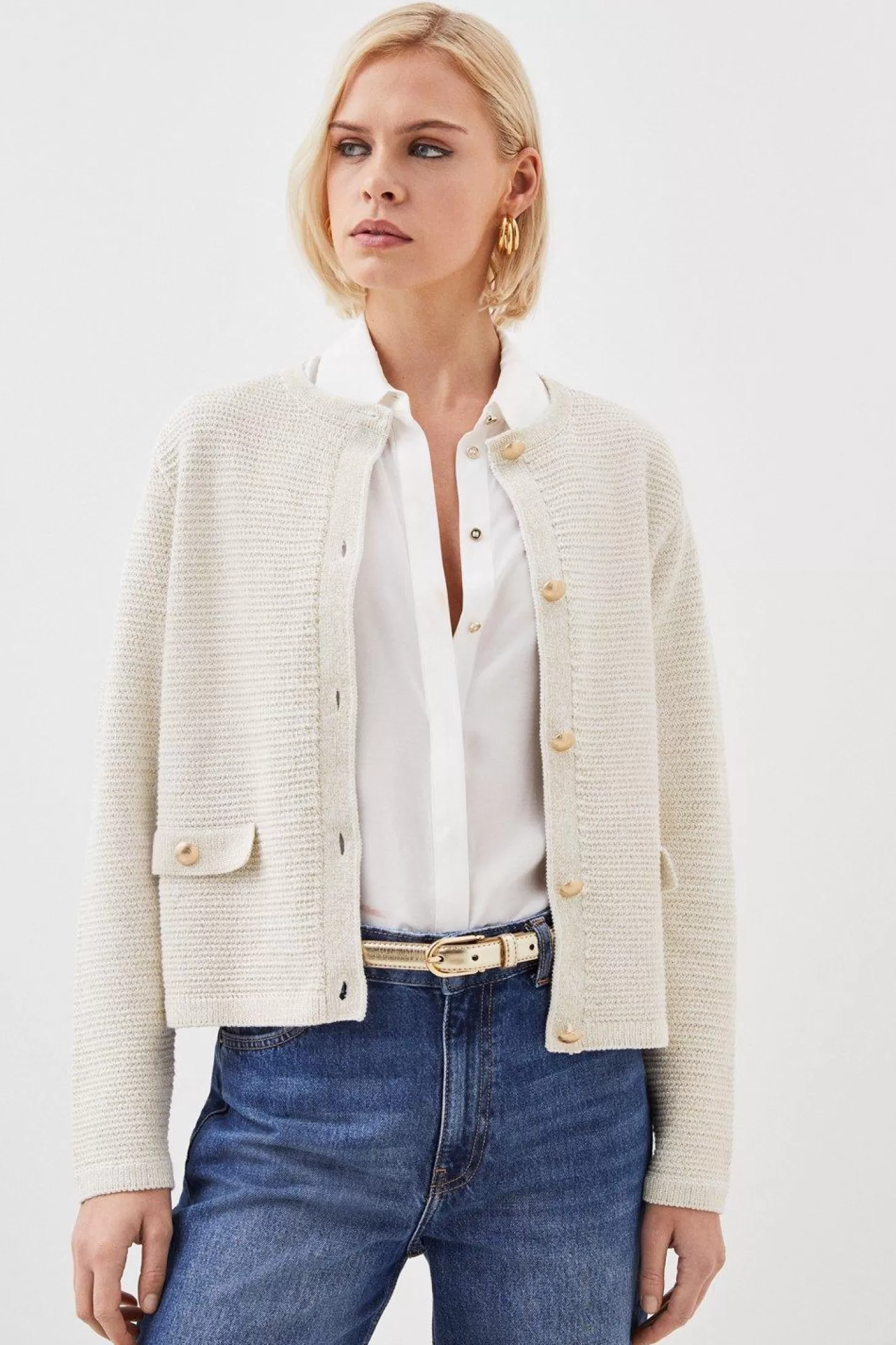 Karen Millen Textured Sparkle Knit Trim Jacket