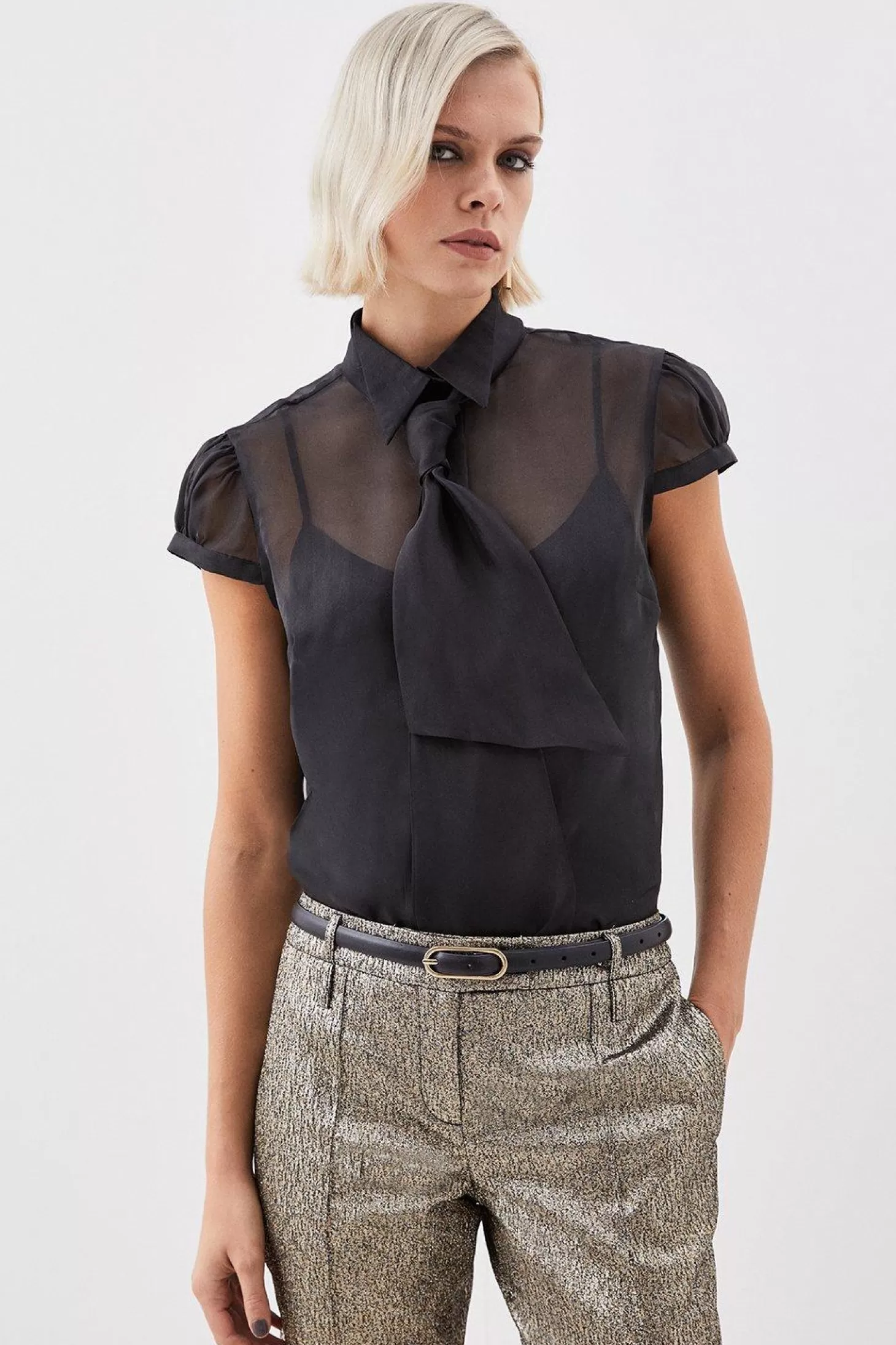 Karen Millen The Founder Organza Tie Detail Woven Blouse